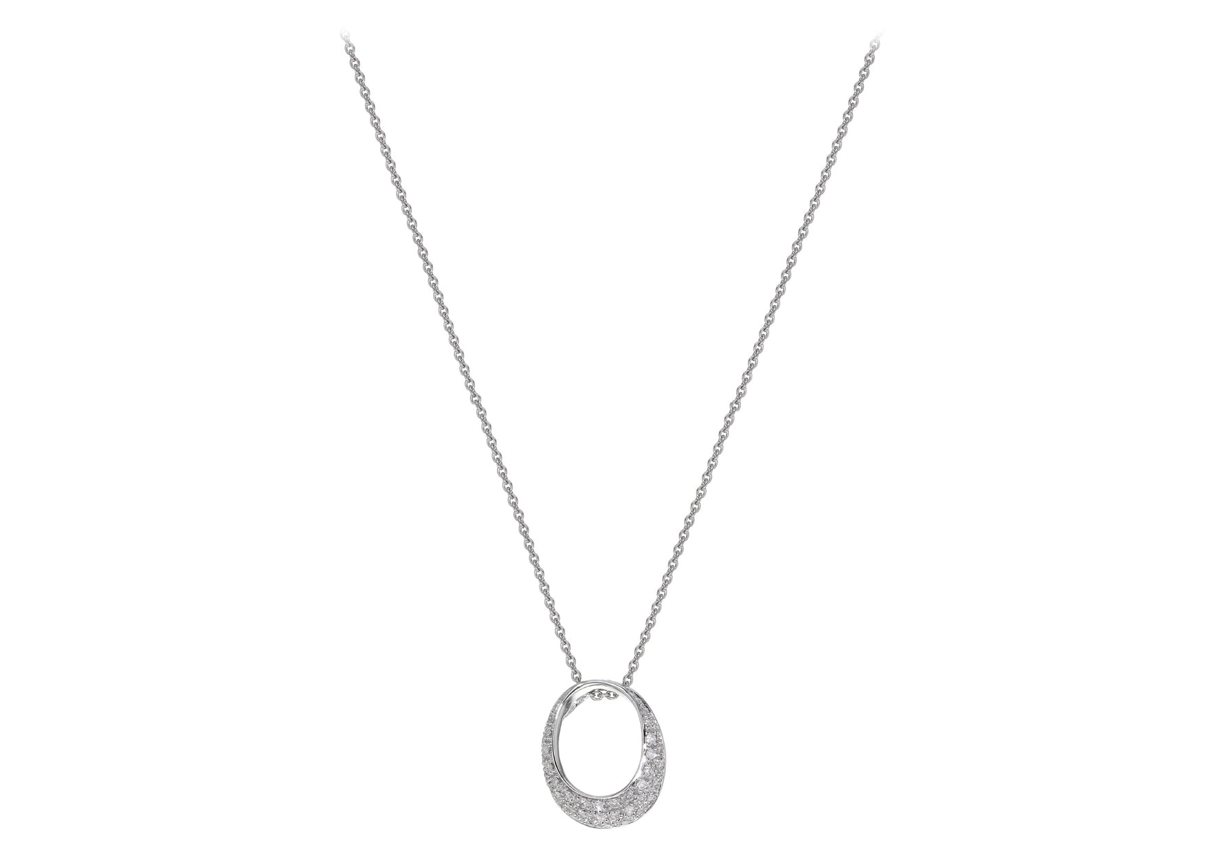 18ct White Gold 0.17ct Open Oval Diamond Necklace