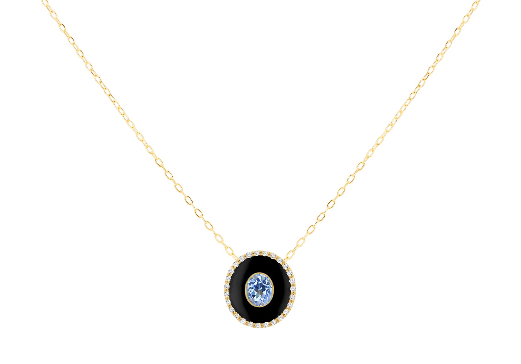 9ct Yellow Gold Blue Topaz 0.135ct Diamond Pendant Necklace