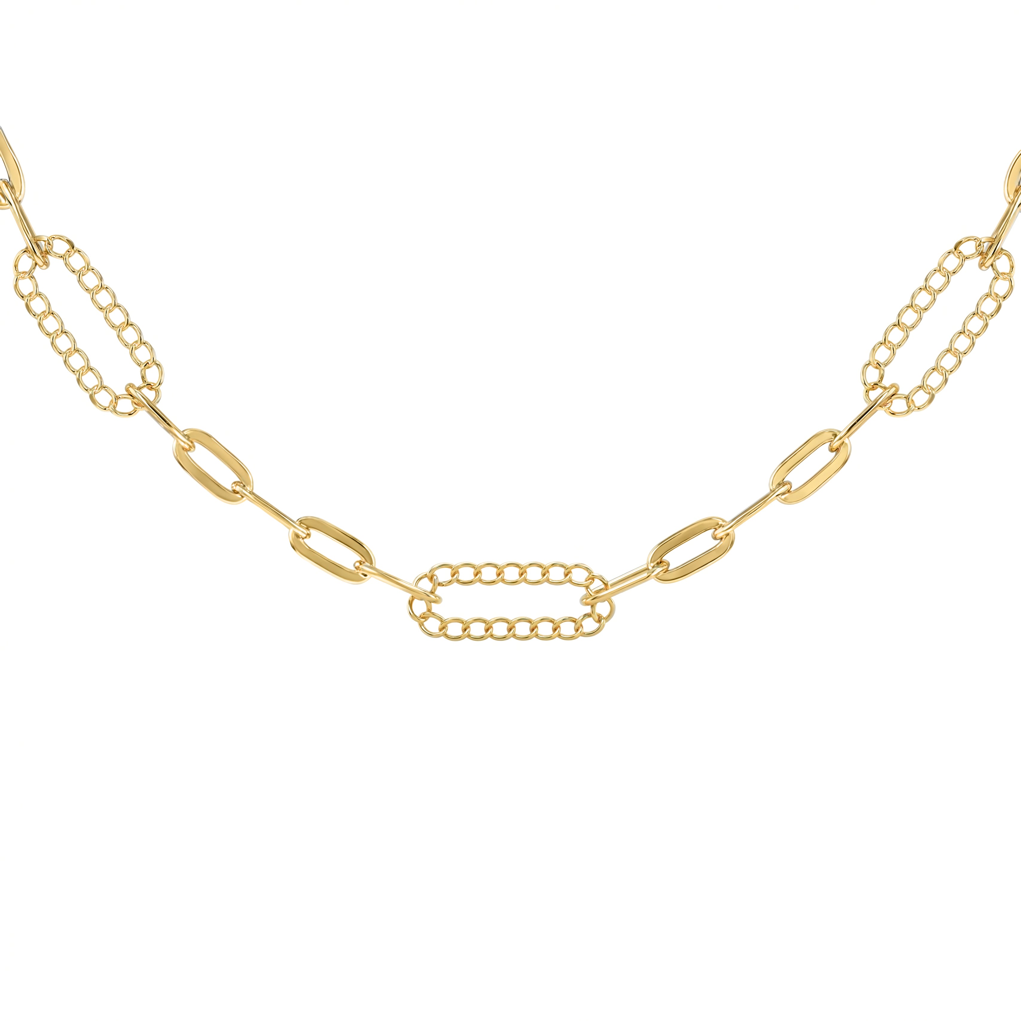 9ct Yellow Gold Paper Link Open Chain Link Station Necklace