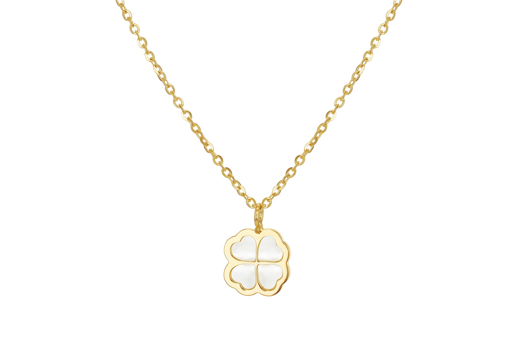 9ct Yellow Gold Mother Of Pearl Clover Petal Necklace