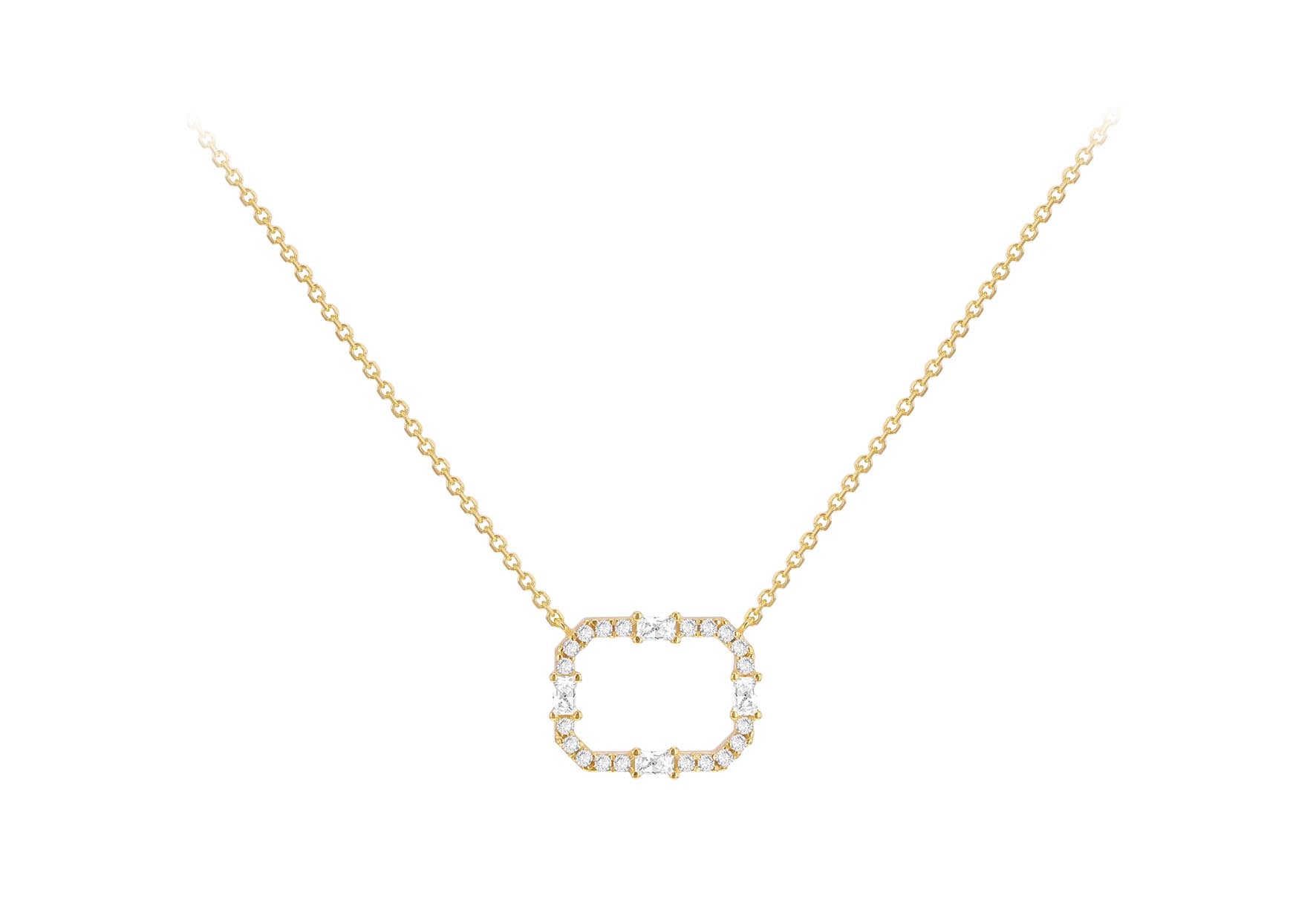 9ct Yellow Gold White Zirconia Square Frame Necklace