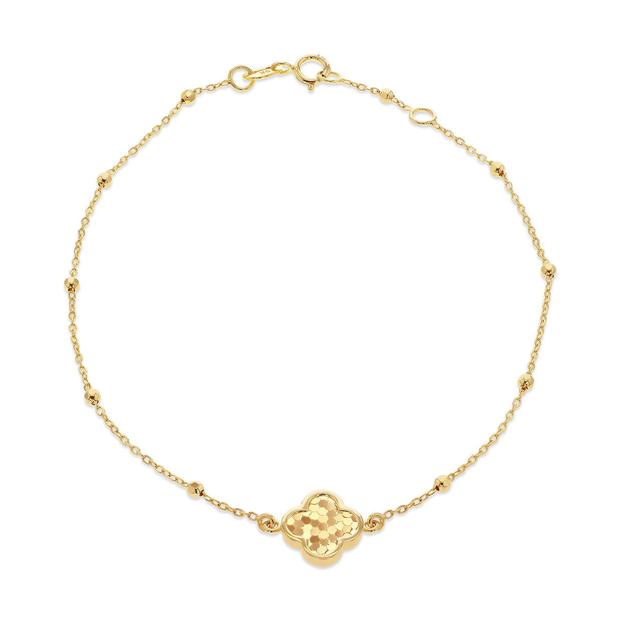 9ct Yellow Gold Starburst Clover Adjustable Trace & Ball Chain Bracelet