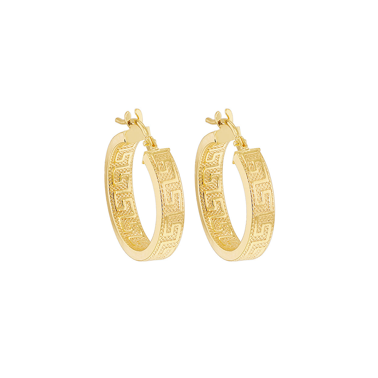 9ct Gold Greek Key Hoop Earrings