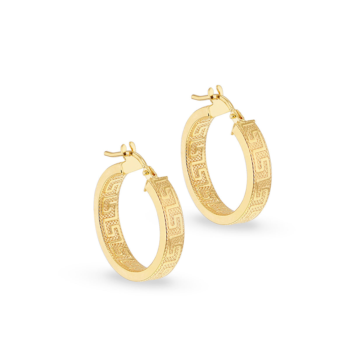 9ct Gold Greek Key Hoop Earrings