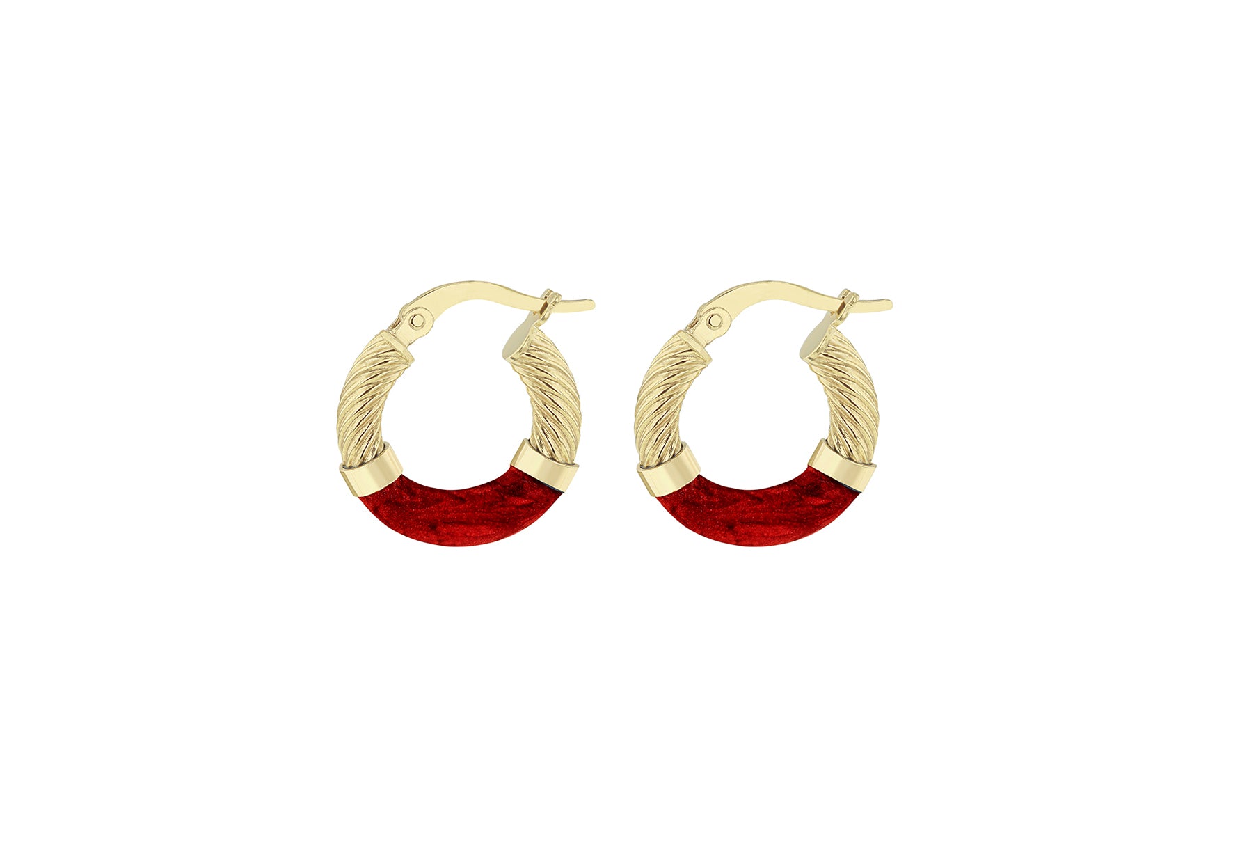 9ct Yellow Gold Red Glaze Hoop Earrings