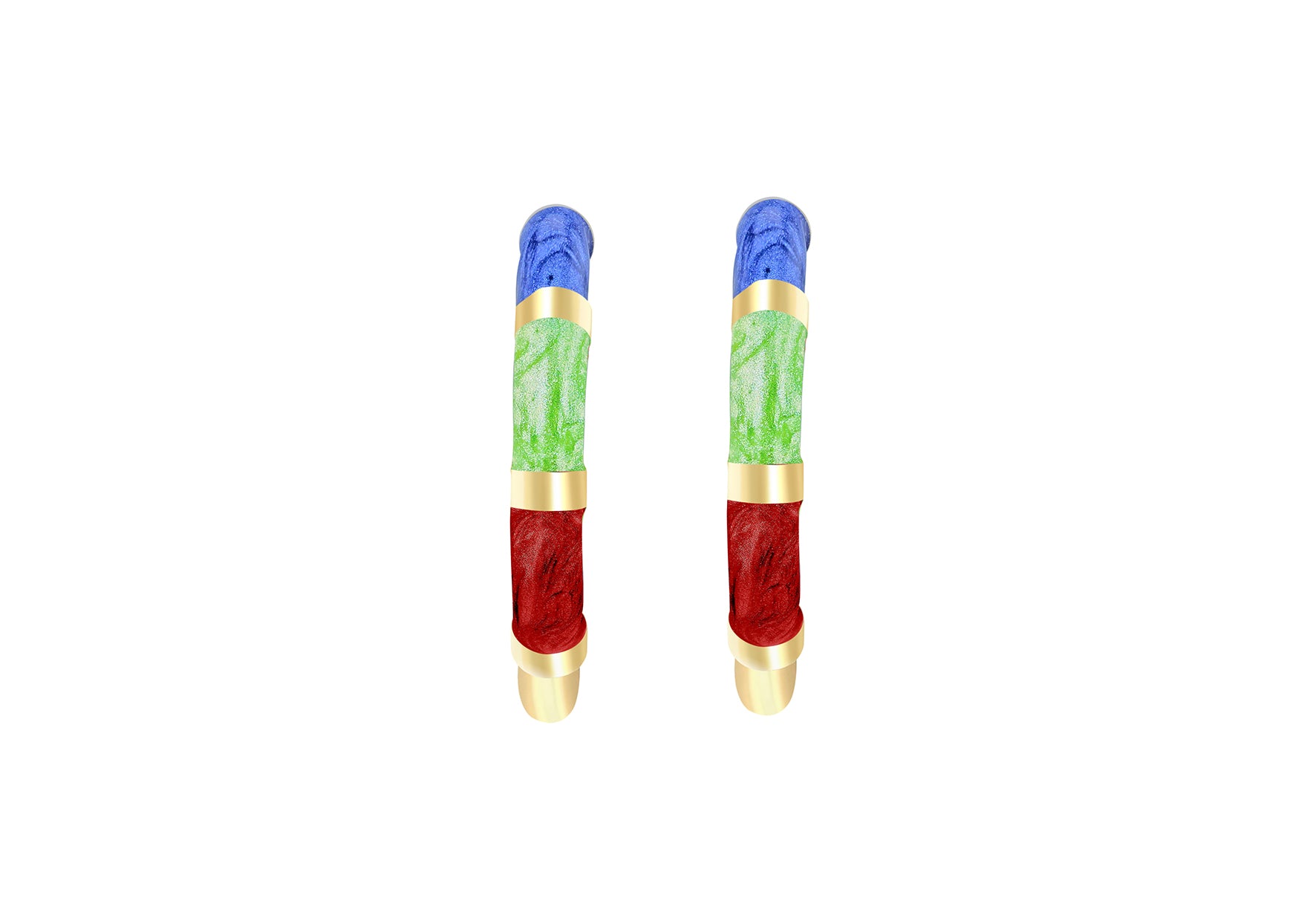 9ct Yellow Gold Triple Colour Enamel Polished Hoop Creole Earrings