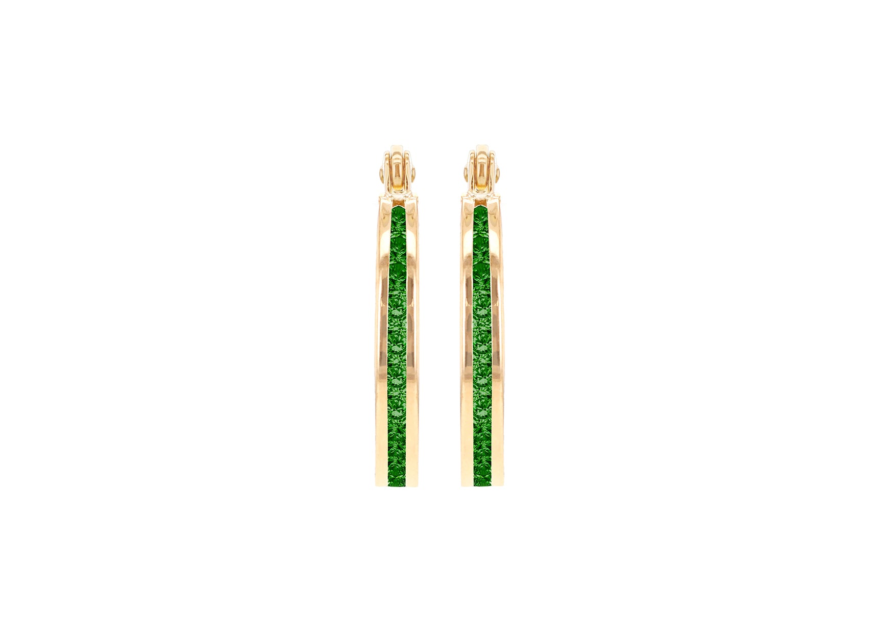 9ct Yellow Gold Green Zirconia Slim Hoop Earrings