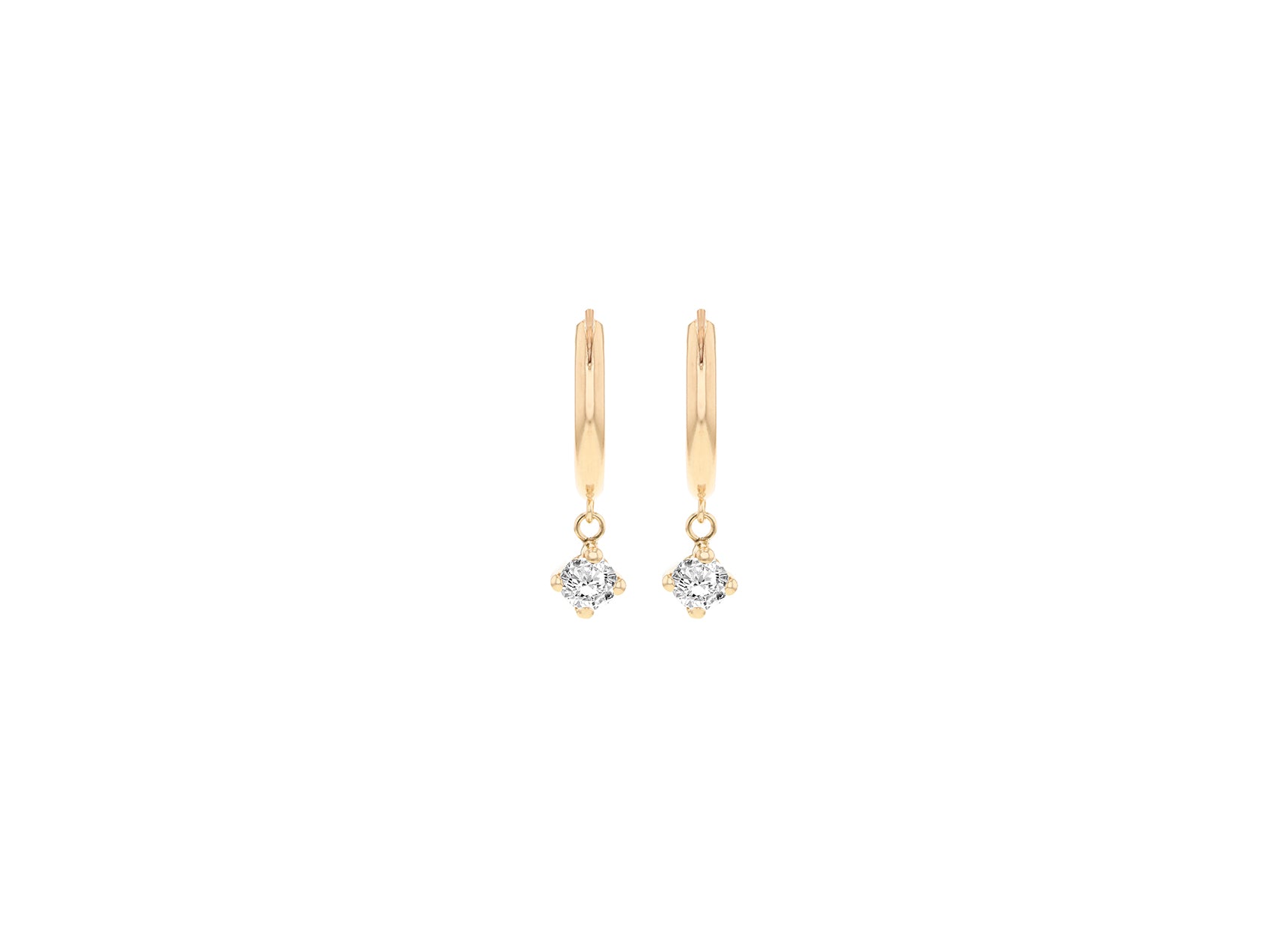 9ct Yellow Gold White Zirconia Hoop Drop Earrings