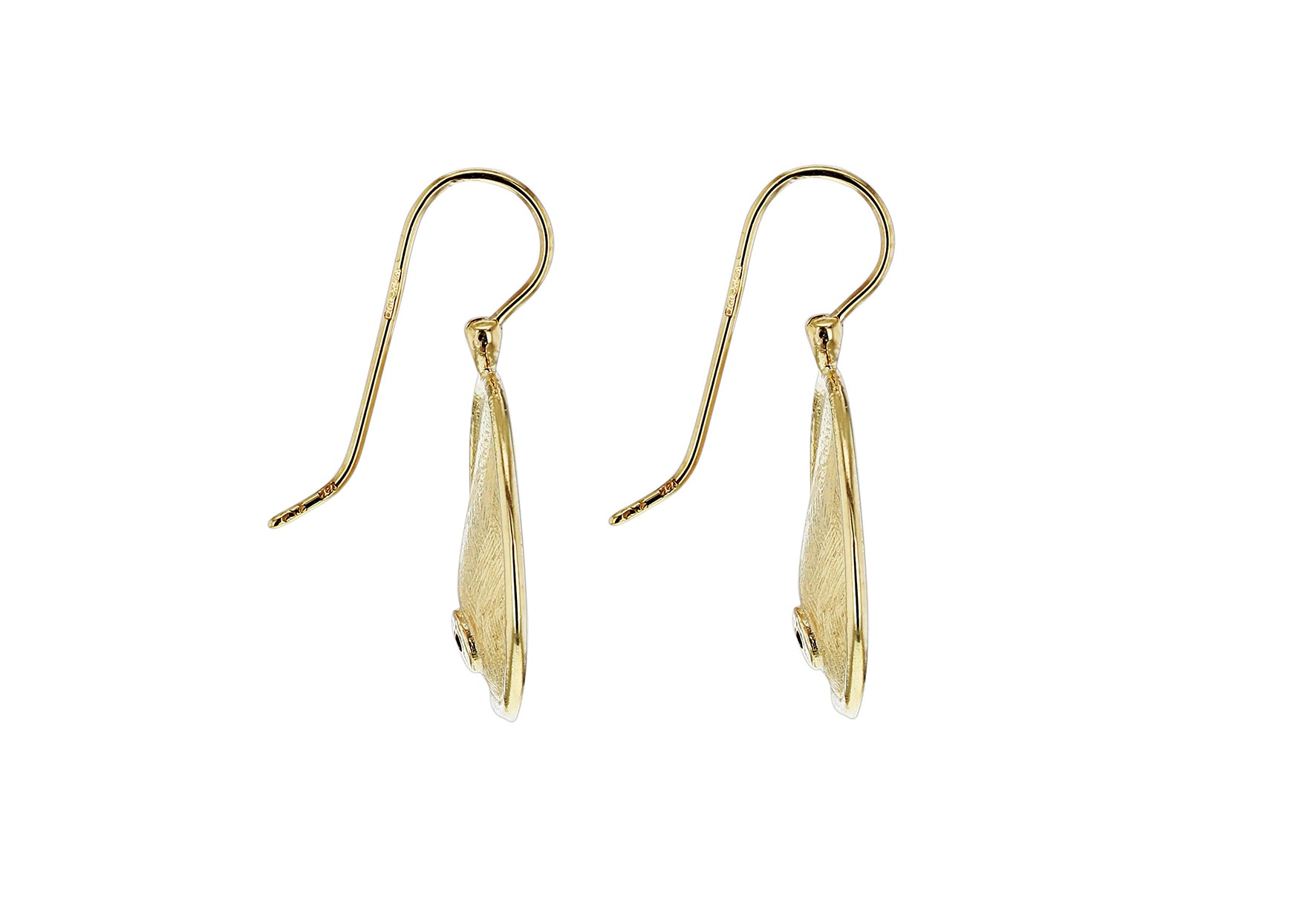 9ct Yellow Gold White Zirconia Brushed Concave Organic Disc Drop Earrings