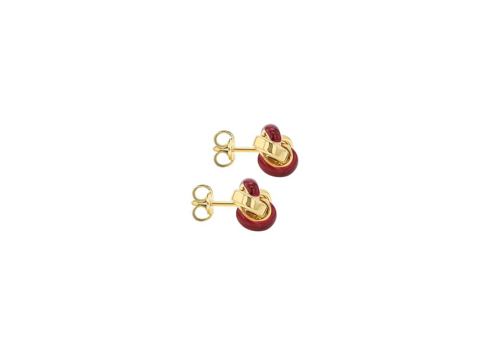 9ct Yellow Gold Red Enamel Knot Stud Earrings