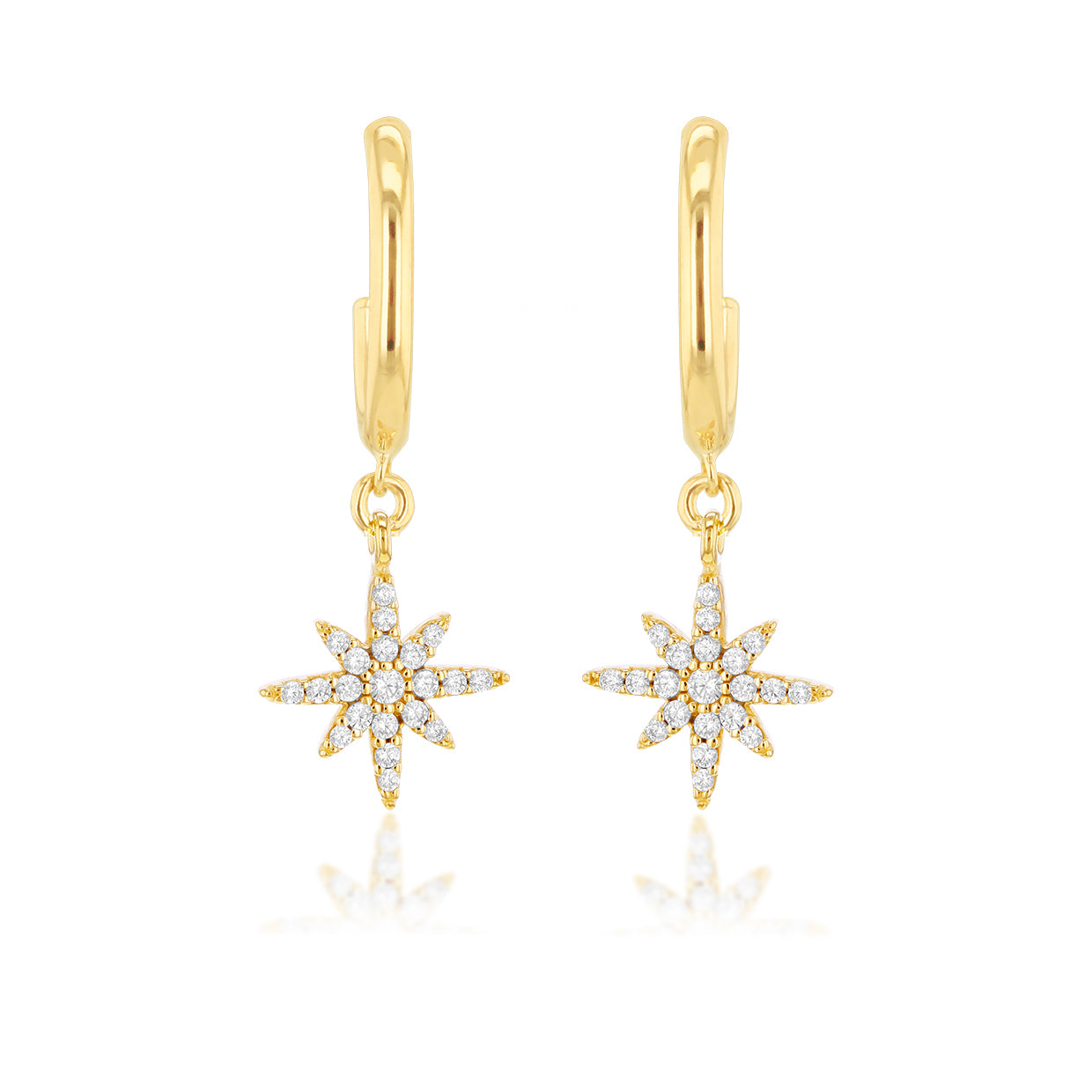 9ct Yellow Gold Zirconia North Star Hook Drop Stud Earrings