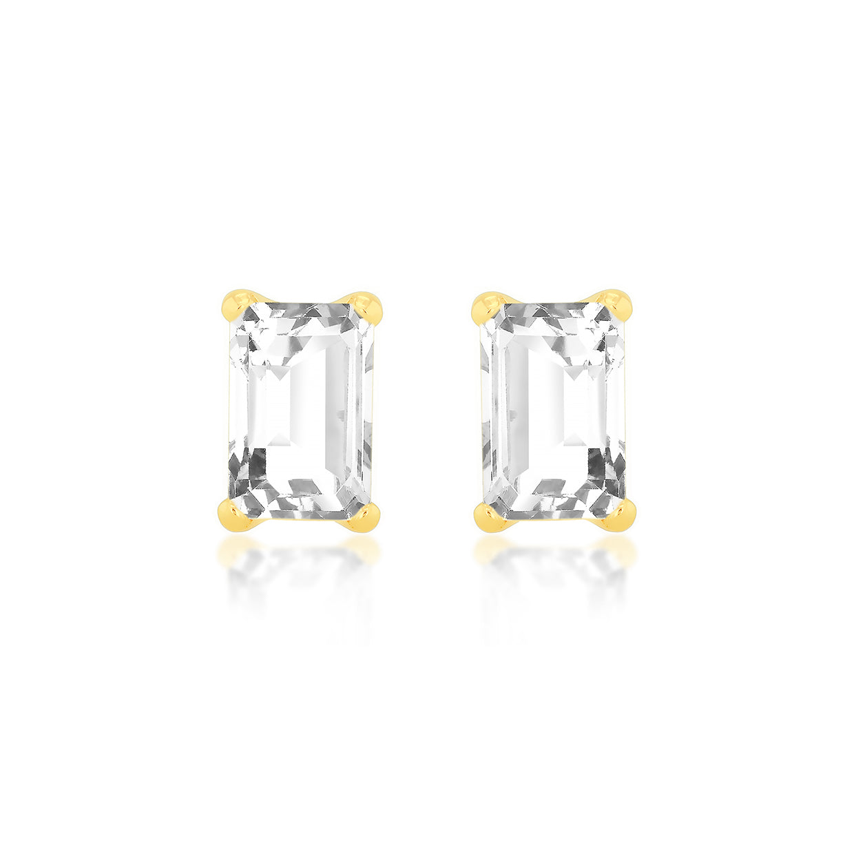 9ct Yellow Gold Emerald Cut Zirconia Stud Earrings