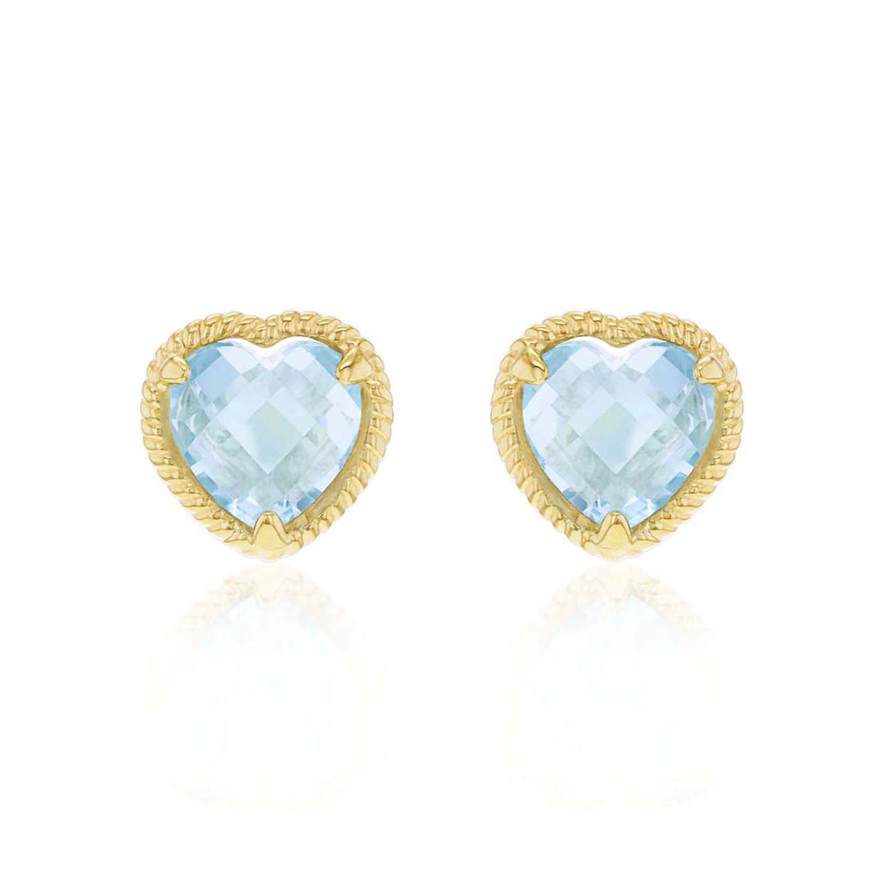 9ct Yellow Gold Blue Topaz Caviar Rope Stud Earring