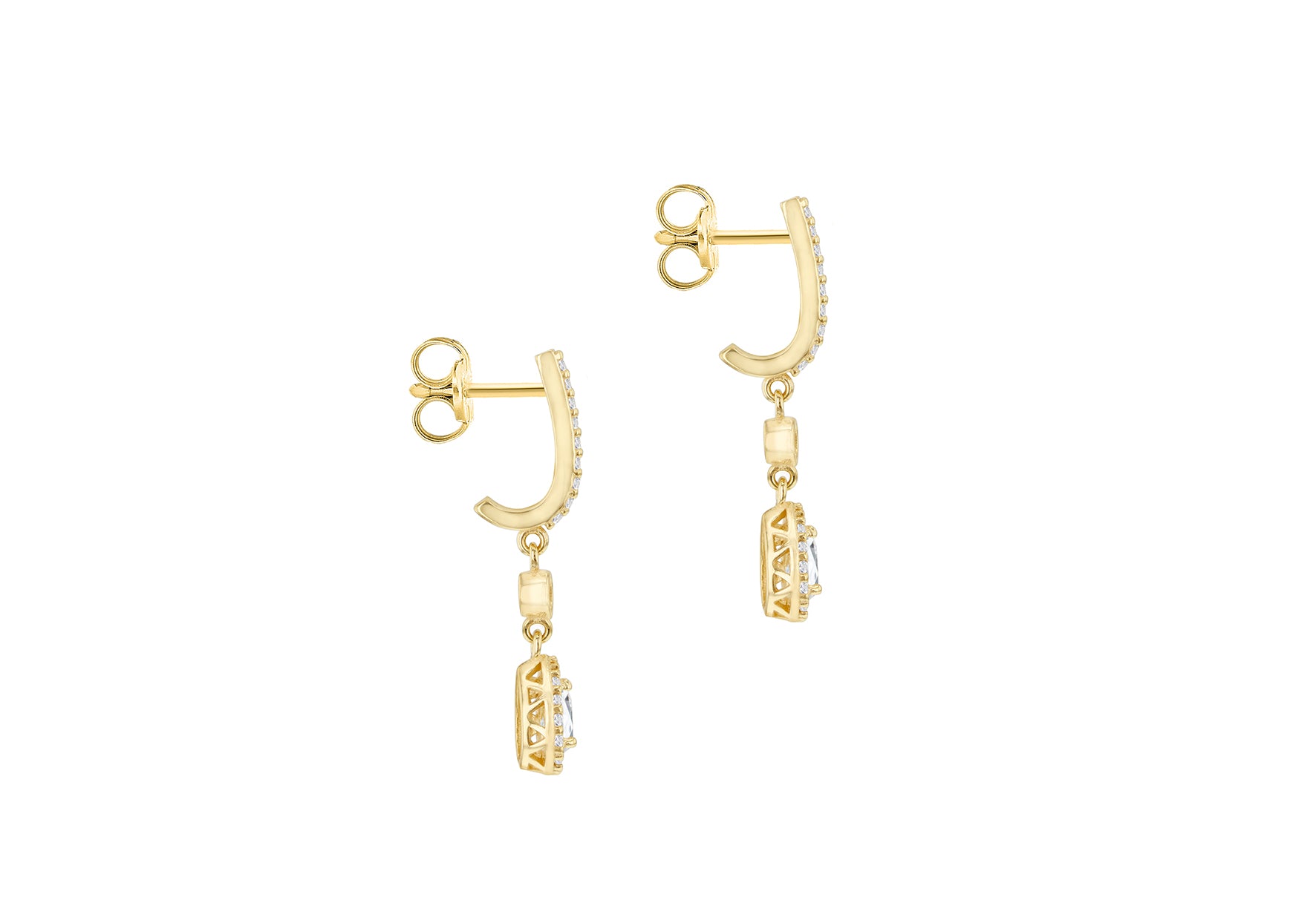 9ct Yellow Gold Zirconia Ornate Halo Drop Earrings