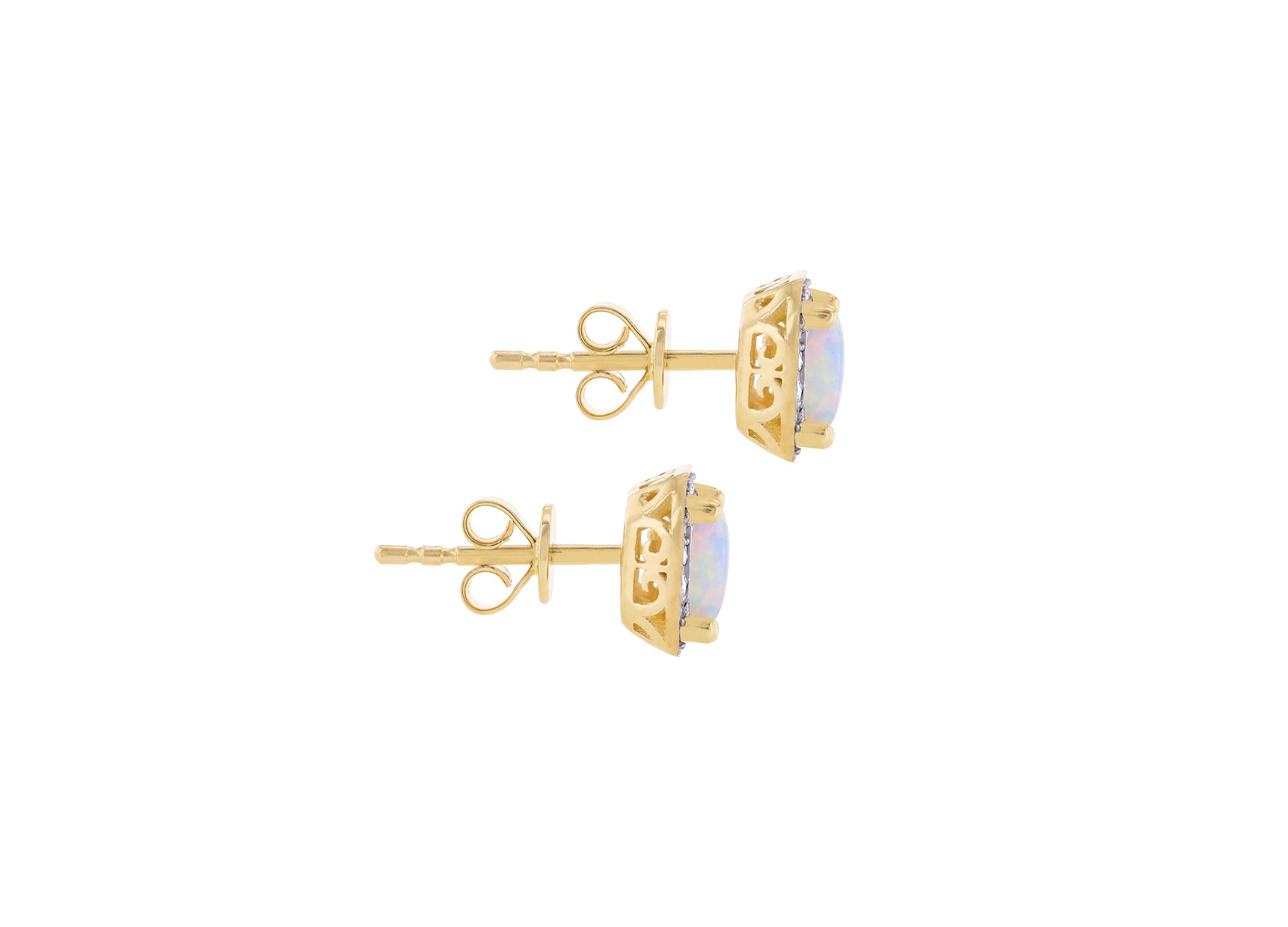 9ct Yellow Gold 0.02ct Diamond and Opal Halo Stud Earrings
