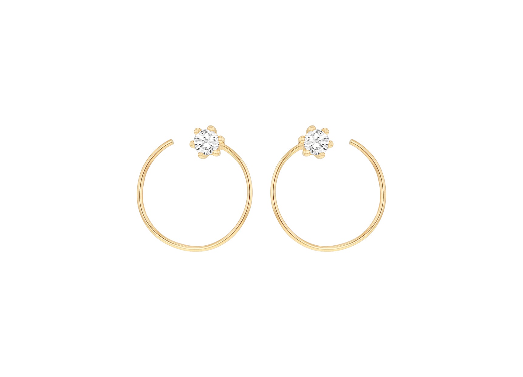 9ct Yellow Gold White Zirconia Circle Stud Earrings