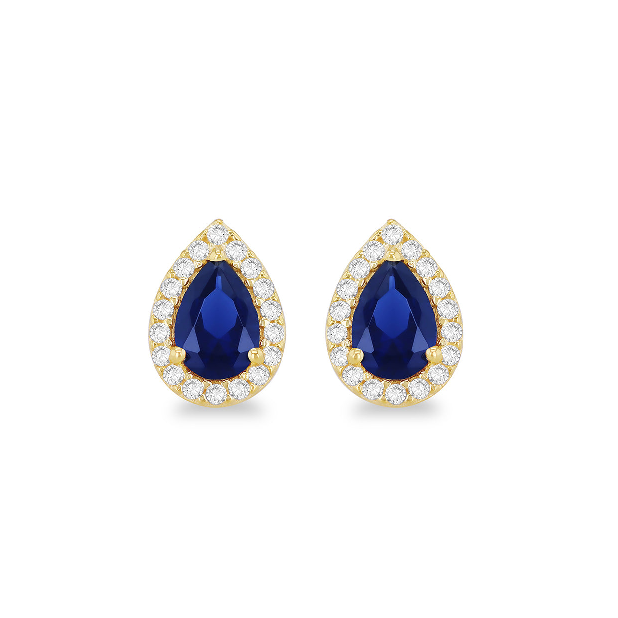 9ct Yellow Gold Blue Zirconia Teardrop Halo Stud Earrings