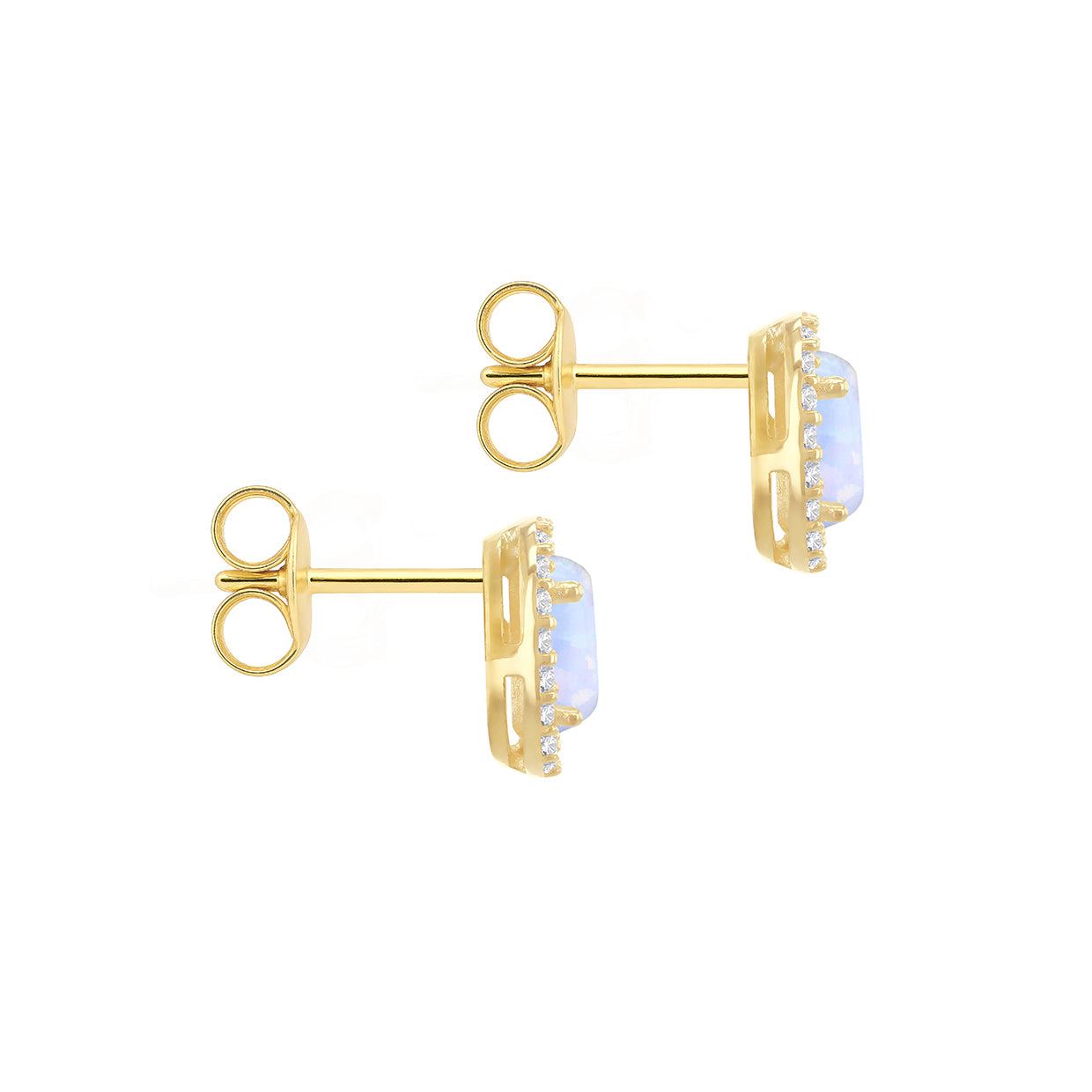 9ct Yellow Gold Oval Opal & Zirconia Stud Earring