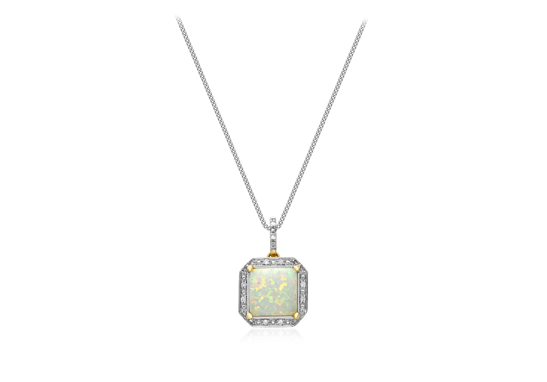 9ct Yellow Gold 0.02ct Diamond & Opal Square Halo Pendant