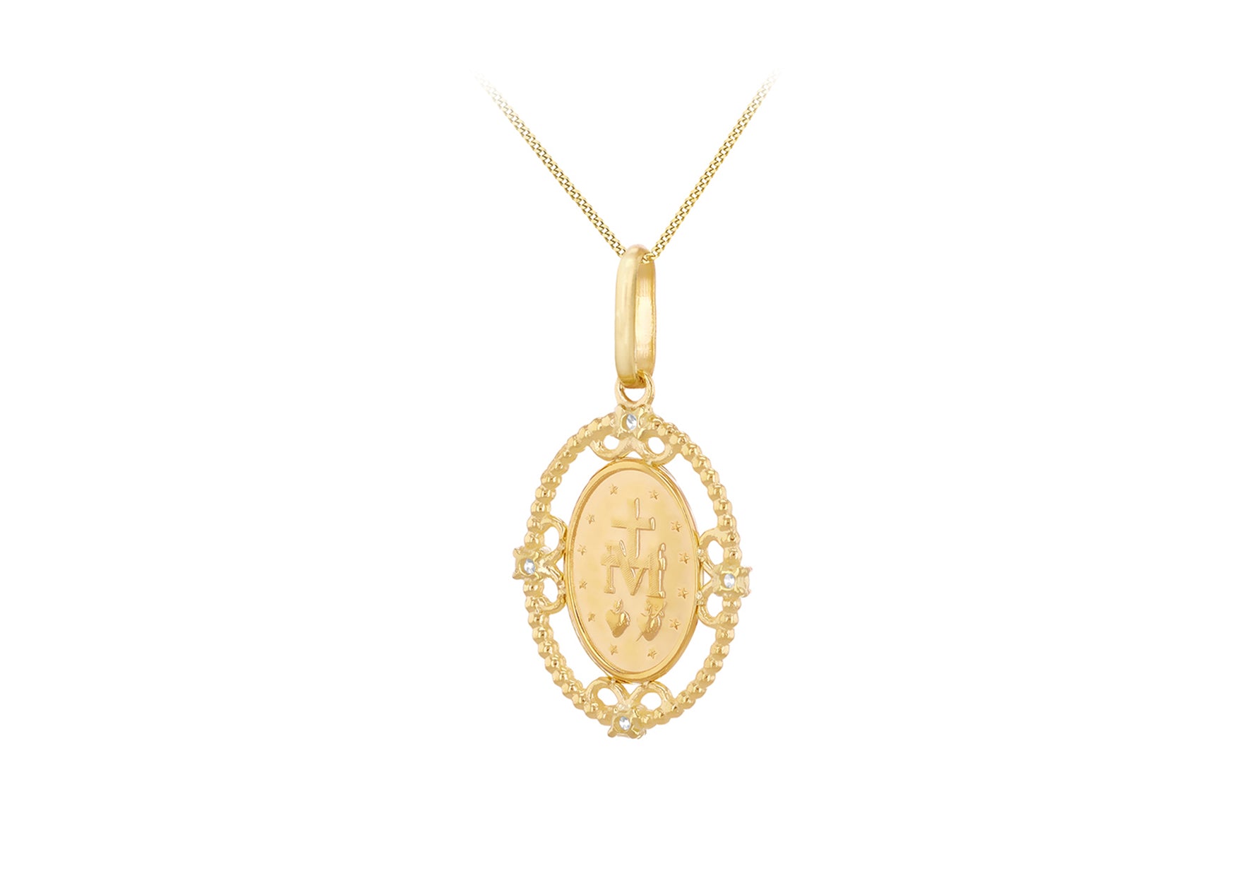 9ct Yellow Gold White Zirconia Filigree Holy Mary Oval Pendant