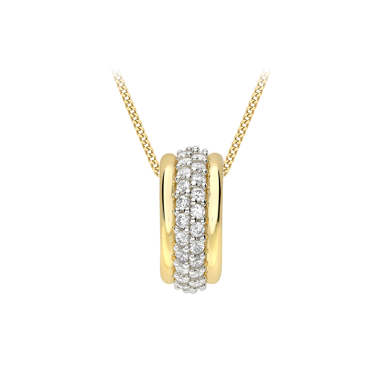 9ct Yellow Gold White Zirconia Barrel Slider Pendant