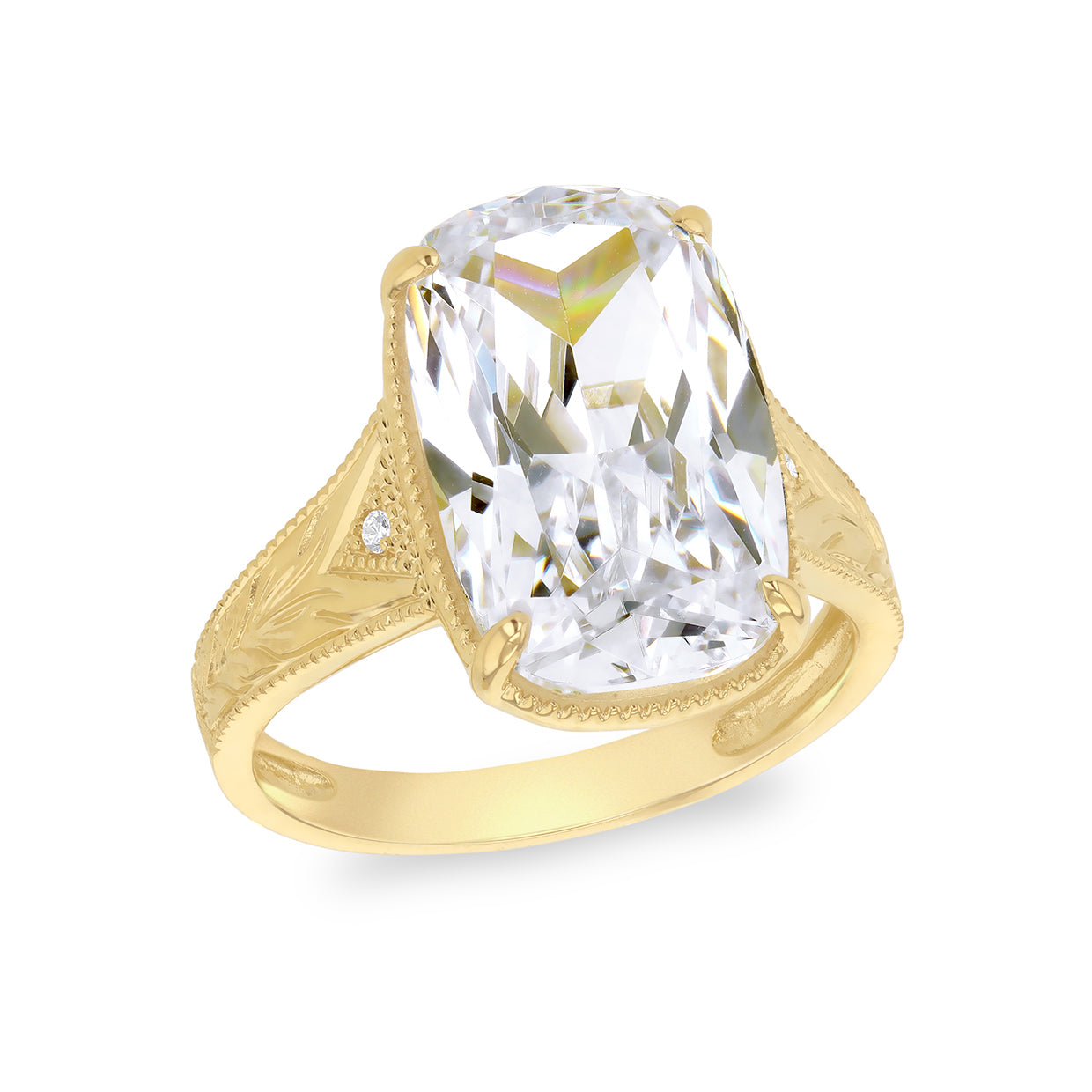 9ct Yellow Gold Cushion Cut White Zirconia Ring