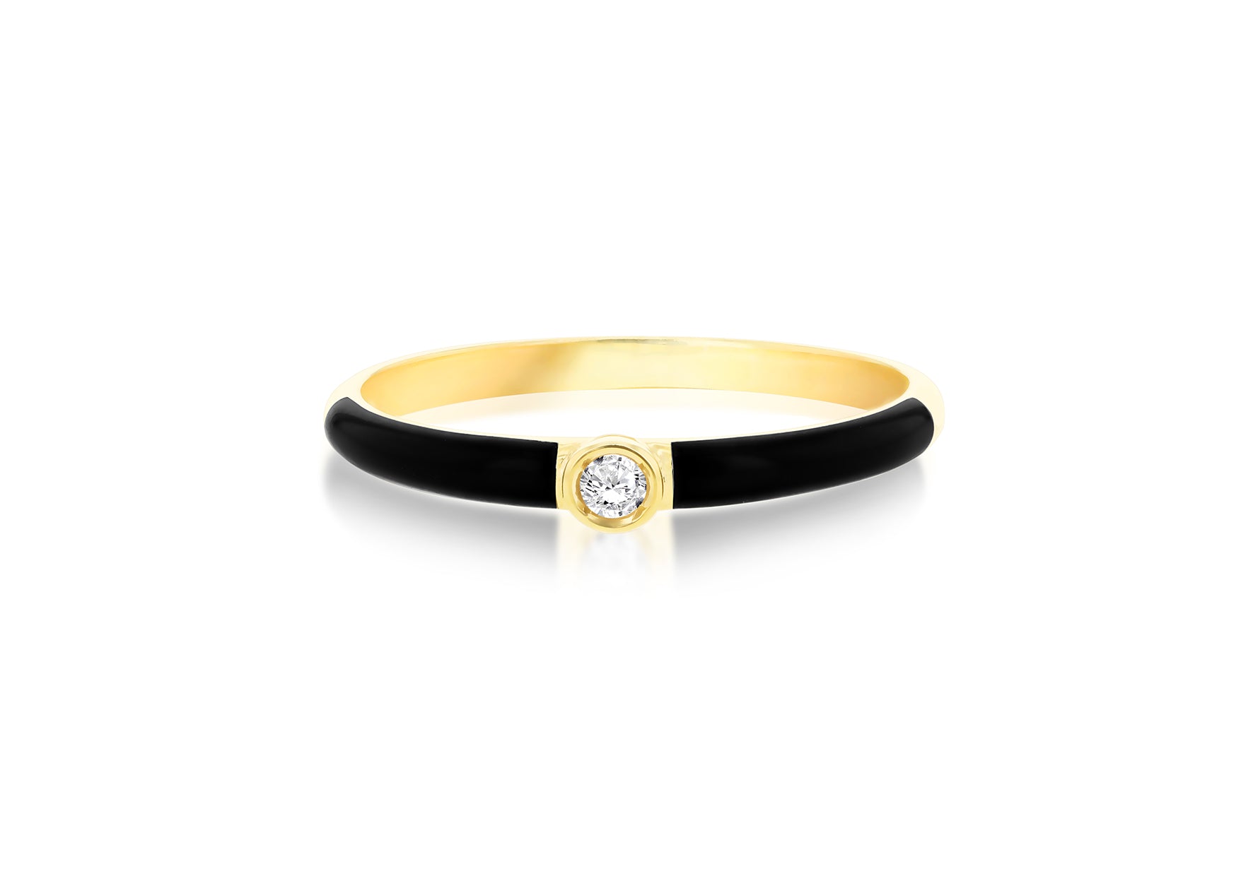 9ct Yellow Gold 0.05ct Diamond Black Enamel Ring