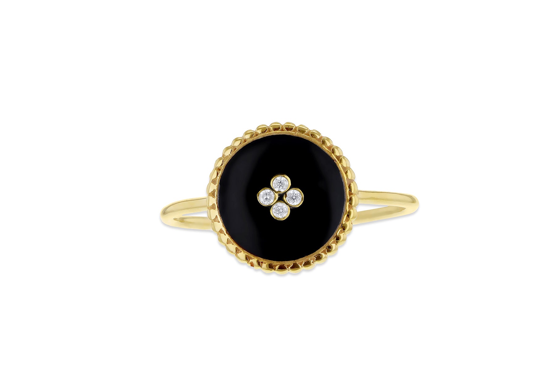 9ct Yellow Gold 0.04ct Diamond Black Enamel Ring