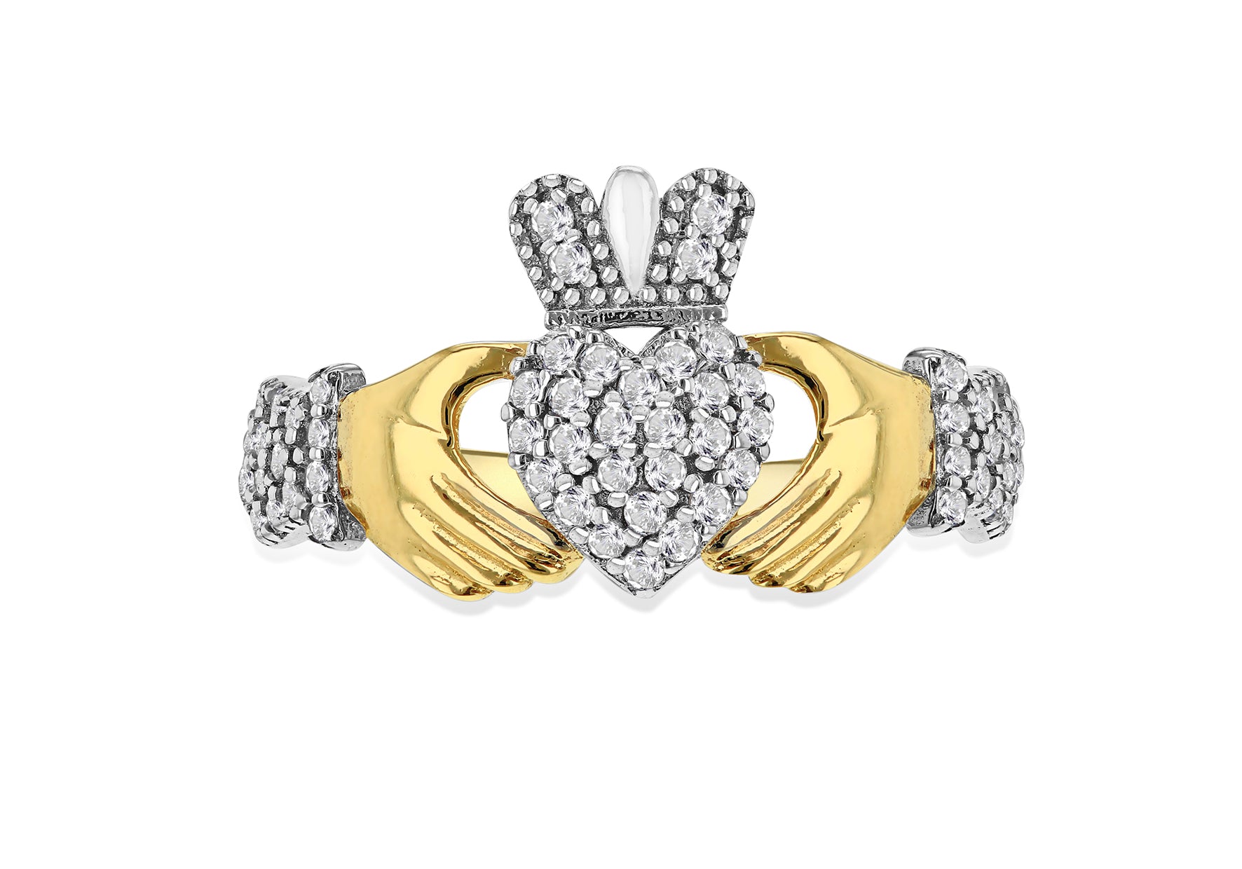 Пръстен Claddagh с 9-каратов жълт златен цирконий и сърце от корона