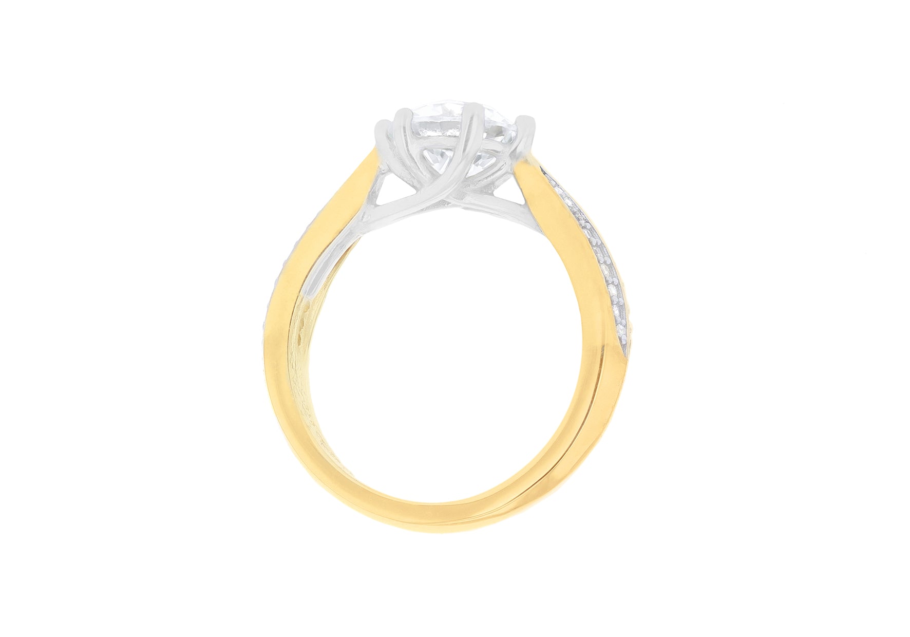 9ct Two-Tone Gold Zirconia Tapered Shoulder Ring
