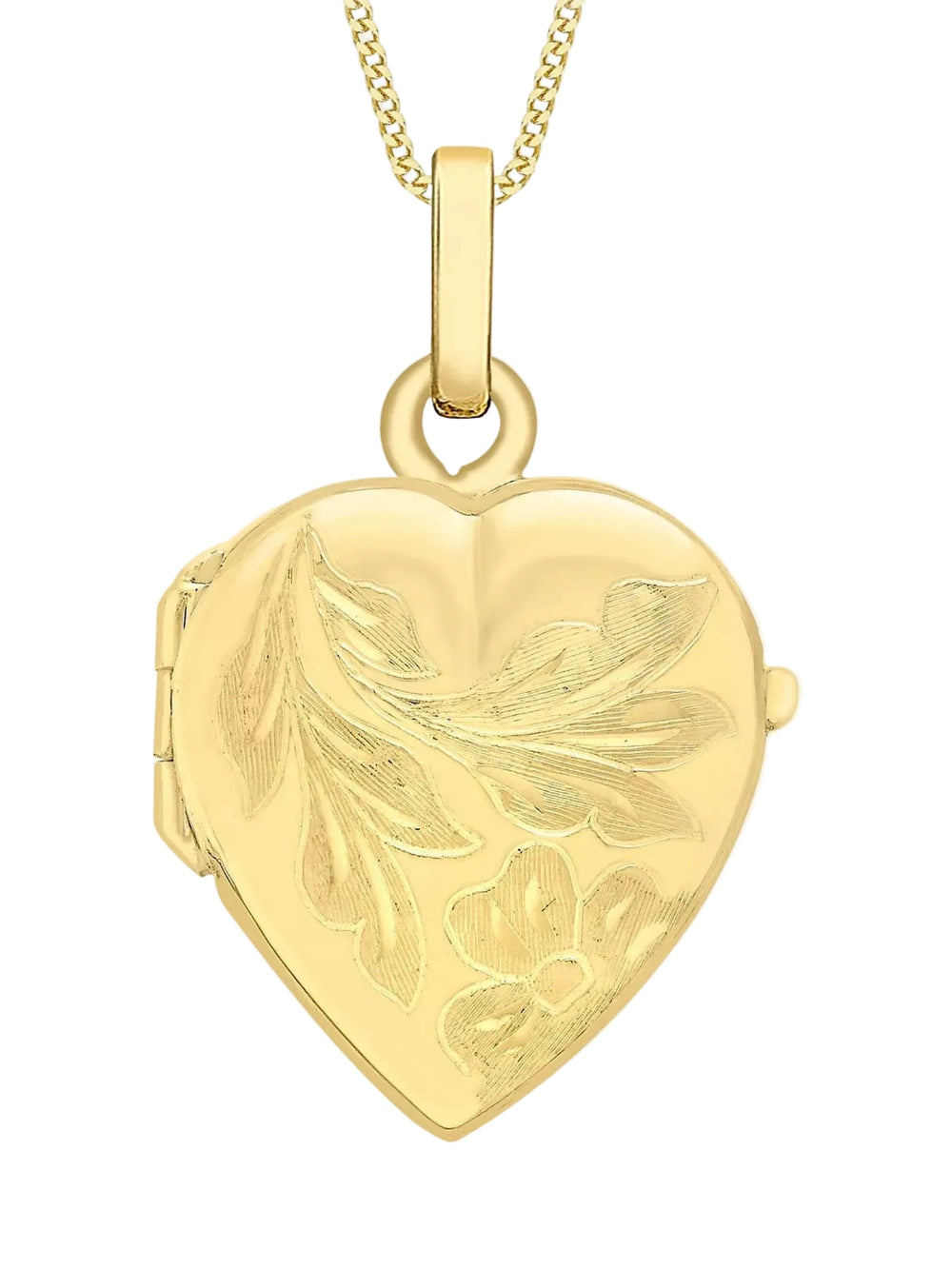 9ct Yellow Gold Leaf Engraved Heart Locket Pendant