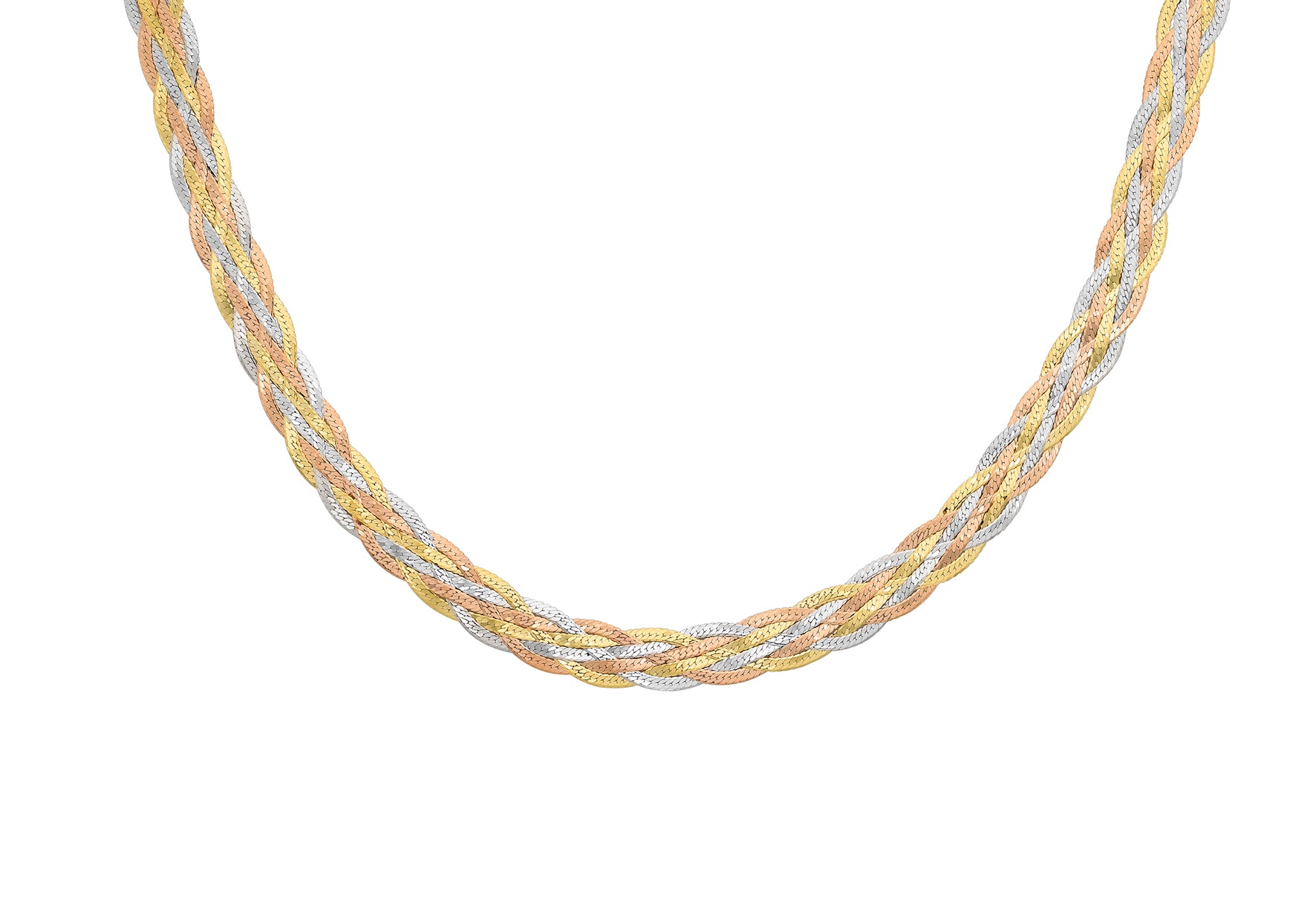 9ct Tri-Colour Gold Six Plait Herringbone Necklace