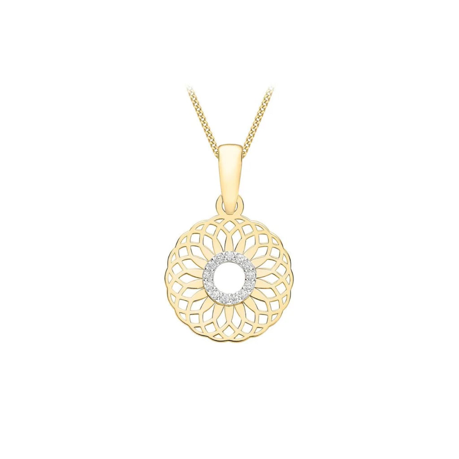 9ct Yellow Gold Pave Zirconia Mandala Openwork Pendant