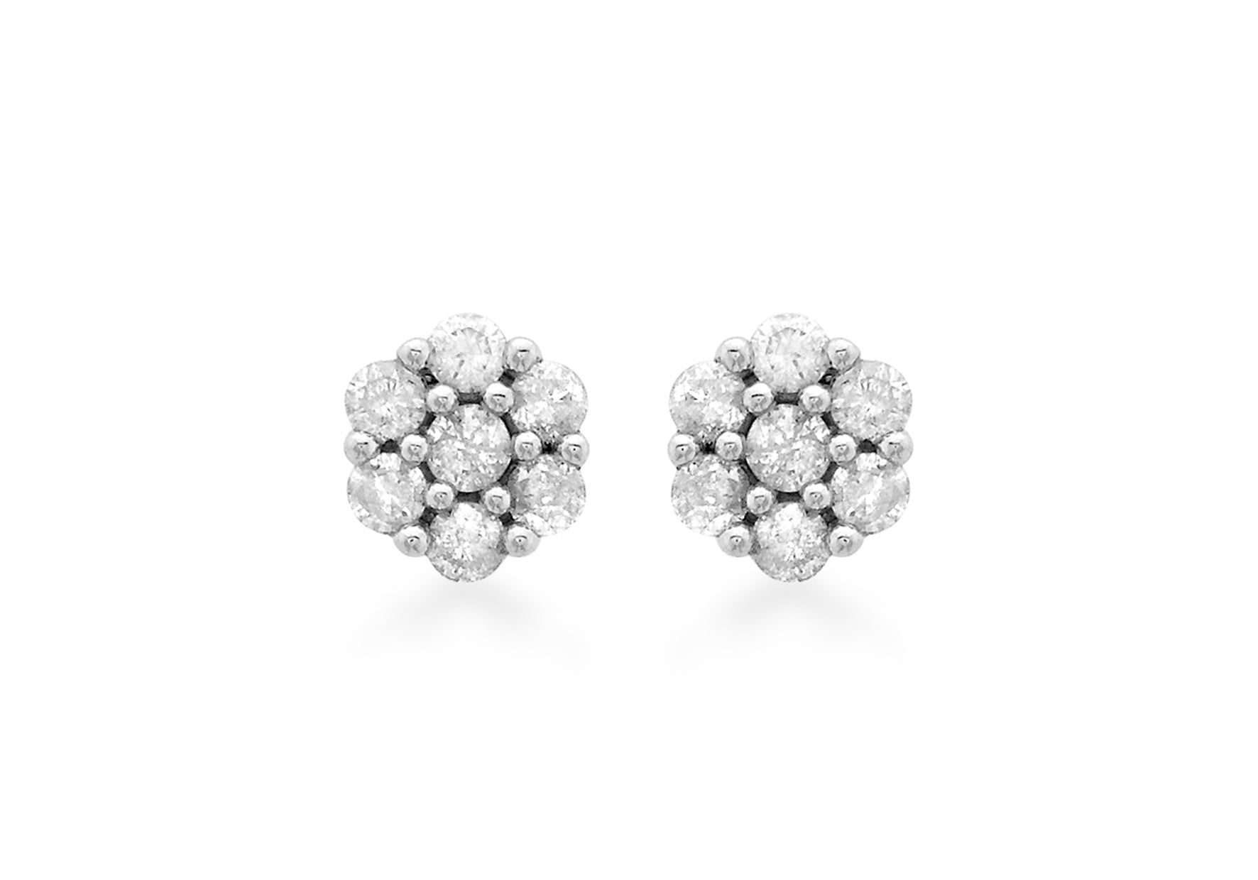9ct White Gold 0.25ct Diamond Cluster Stud Earrings