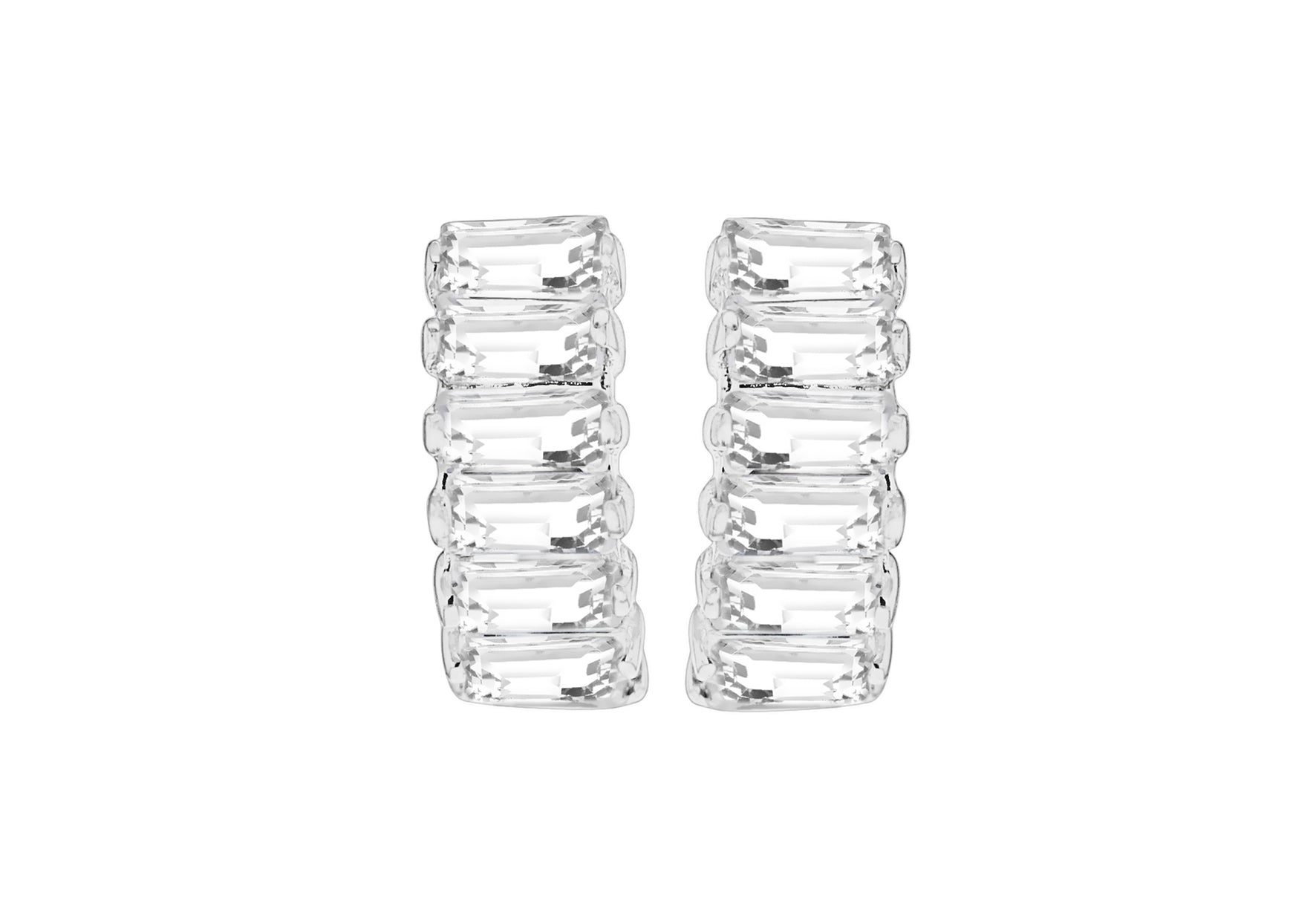 9ct White Gold Baguette Zirconia Huggy Earrings