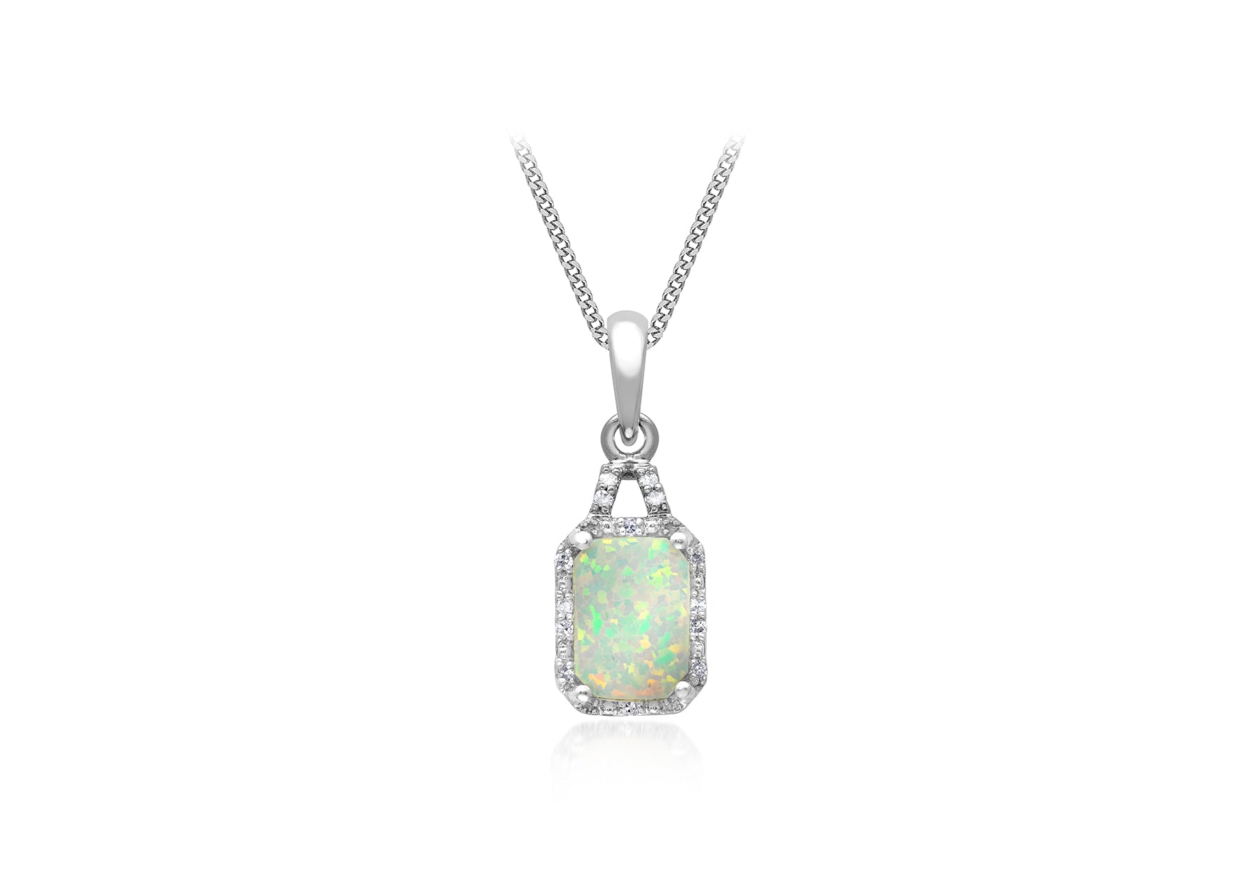 9ct White Gold 0.03ct Diamond & Opal Square Halo Pendant