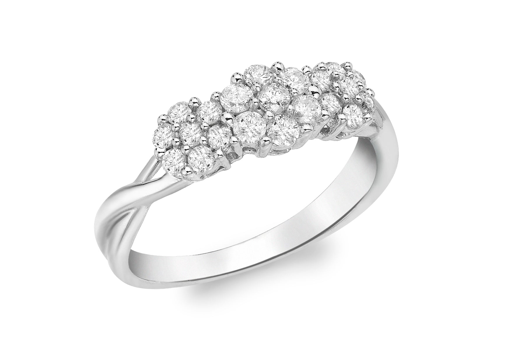 9ct Yellow Gold 0.50ct Diamond Triple Cluster Ring