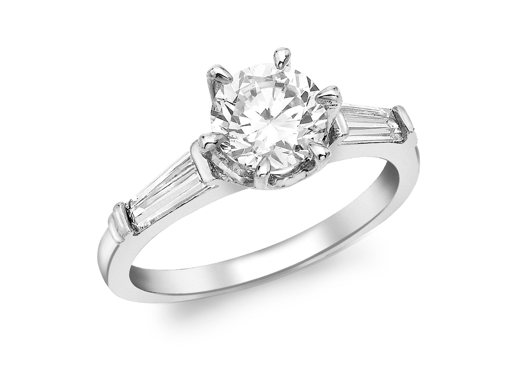 9ct Yellow Gold Zirconia Solitaire & Baguette Shoulder Ring