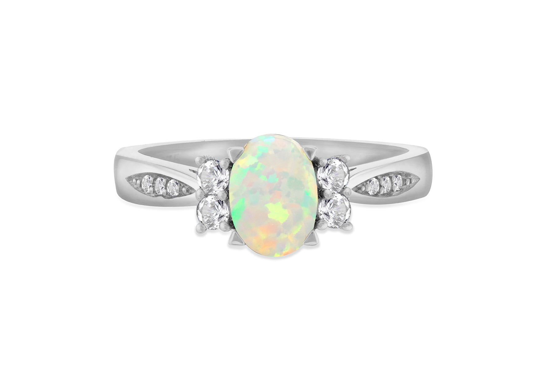 9ct White Gold Zirconia & Opal Shoulder Ring