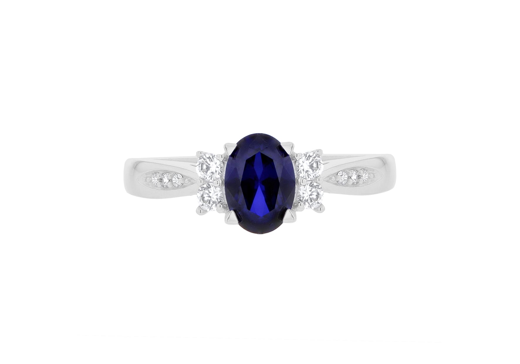 9ct White Gold Sapphire & Zirconia Shoulder Ring