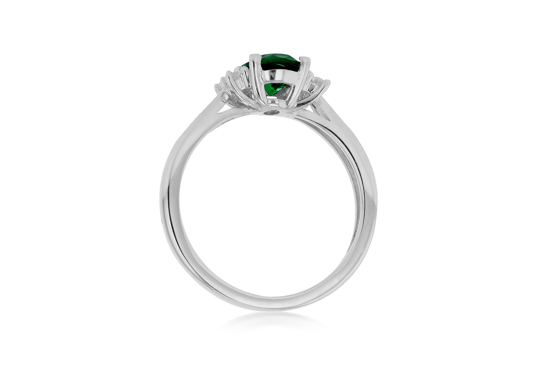 9ct White Gold Nano Emerald & Zirconia Shoulder Ring
