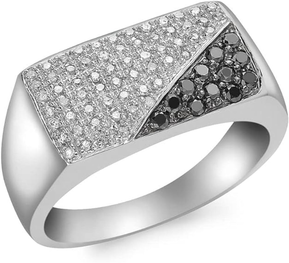 9ct White Gold 0.25ct Black & White Diamond Unisex Ring