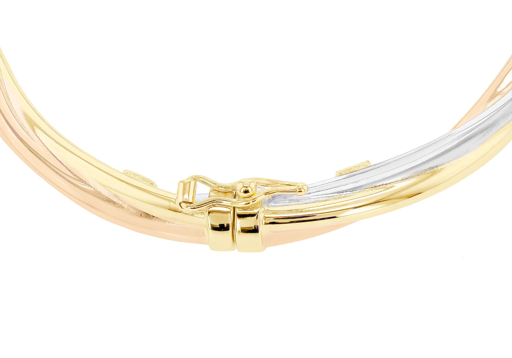 18ct Triple Tone Gold Twist Tube Bangle