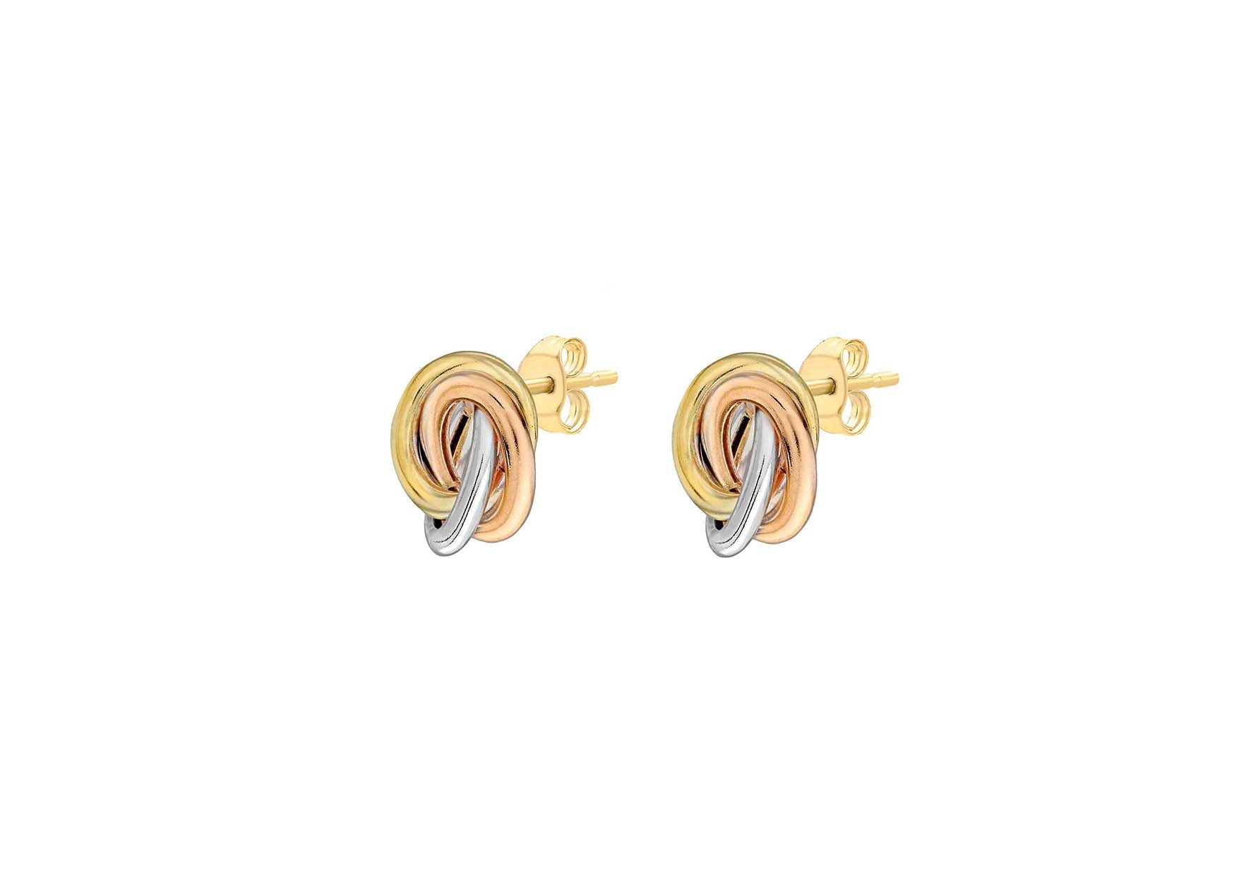 9ct Triple Tone Gold Knot Stud Earrings