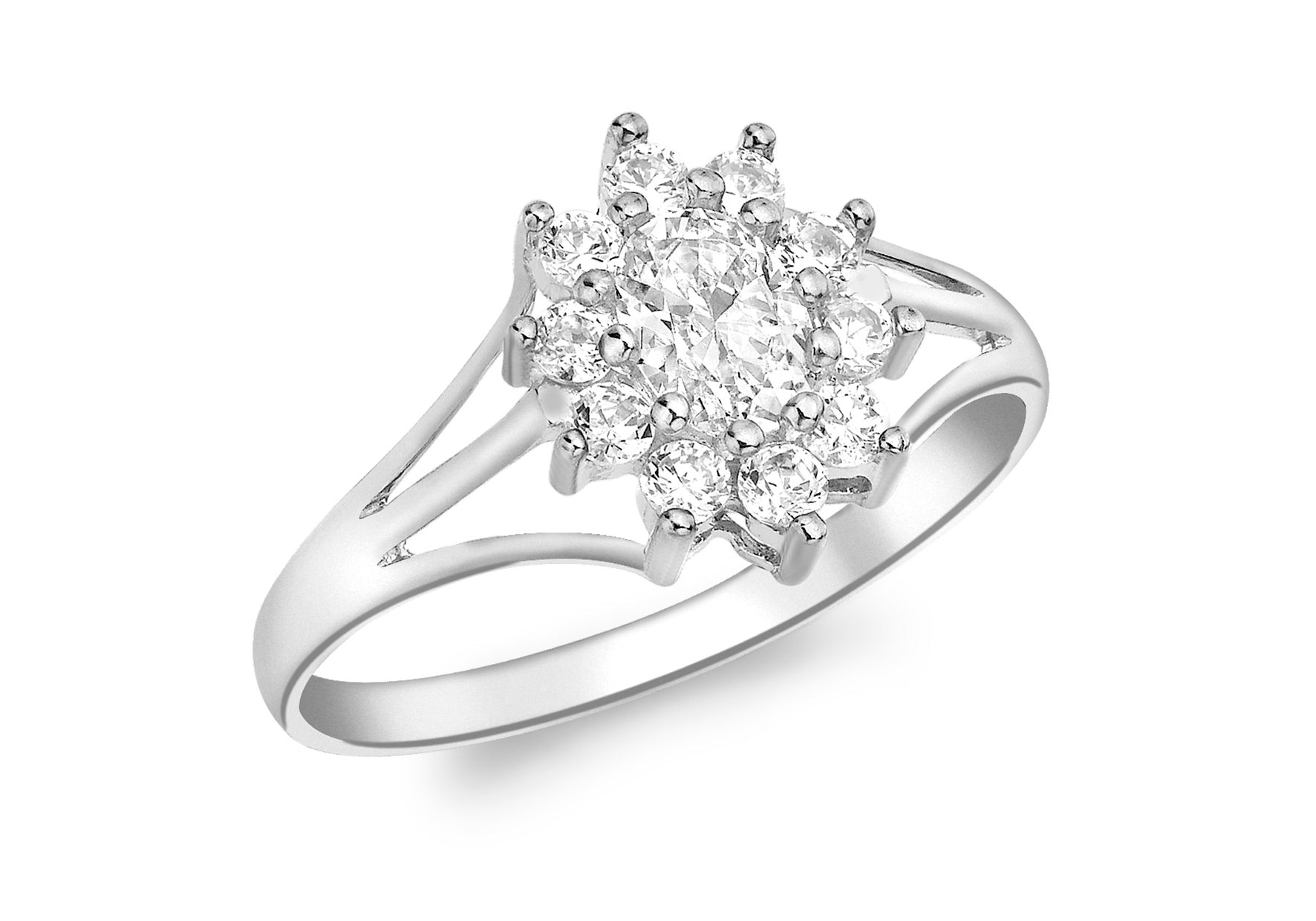 18ct White Gold White Zirconia Flower Cluster Ring