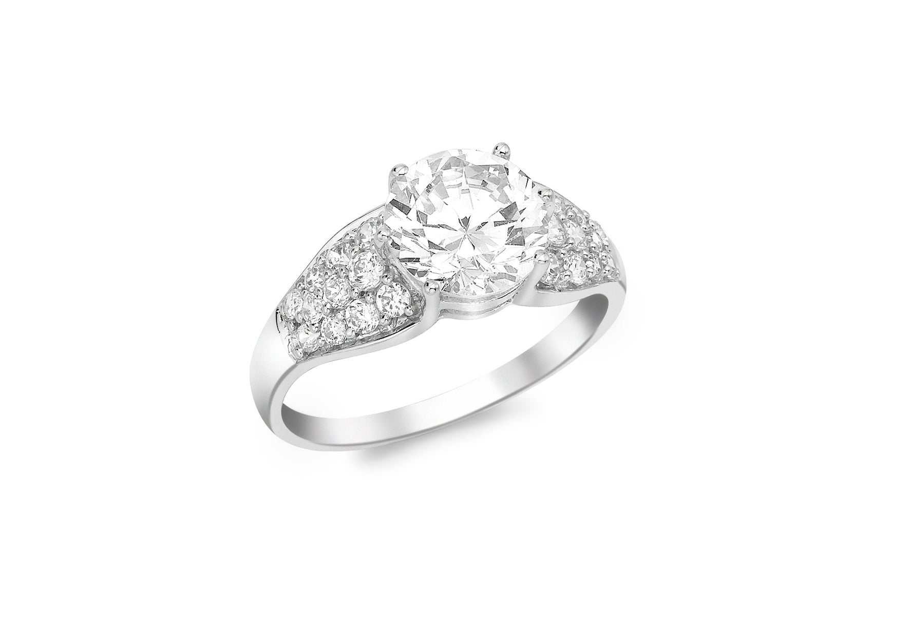 18ct White Gold Round Brilliant Solitaire Cluster Ring
