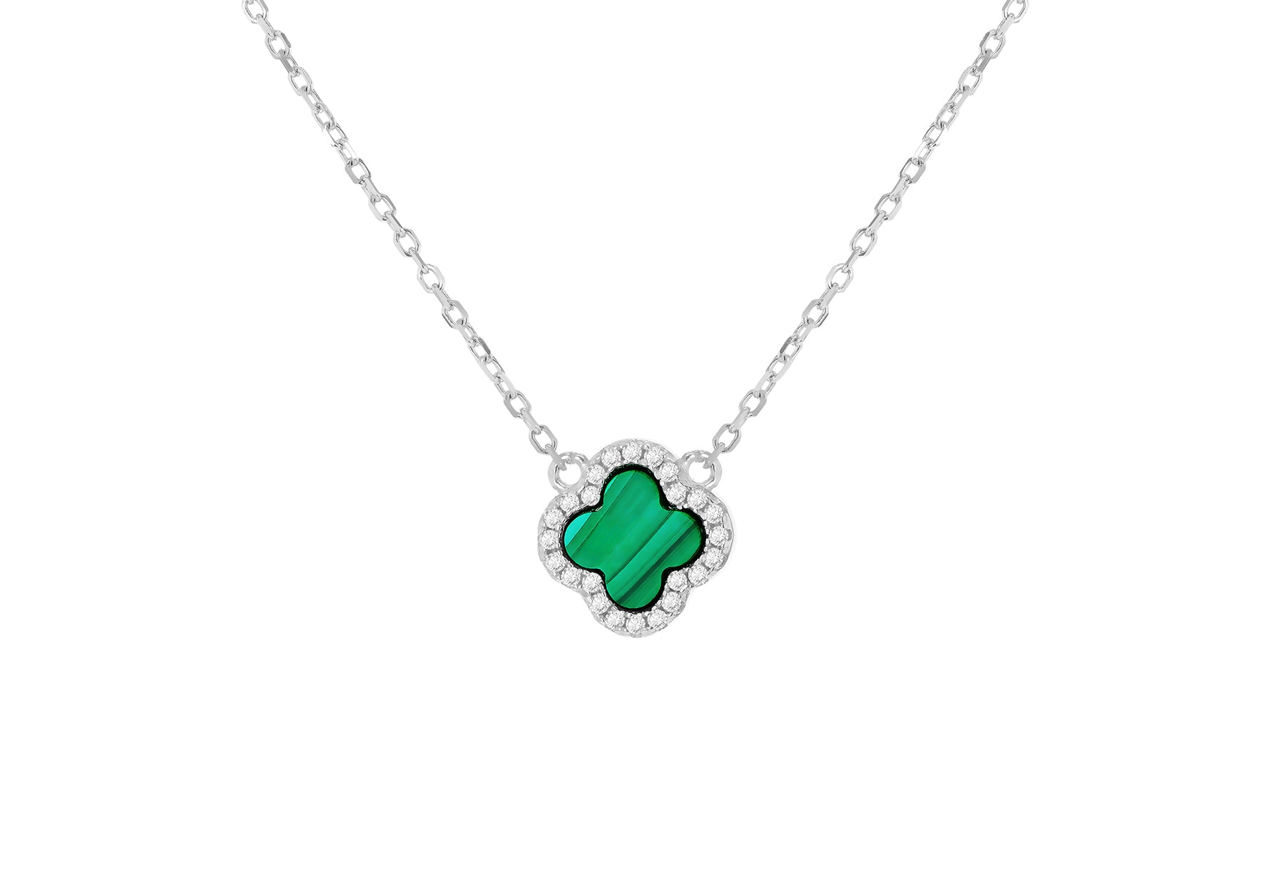 Sterling Silver Clover Malachite Zirconia Pendant