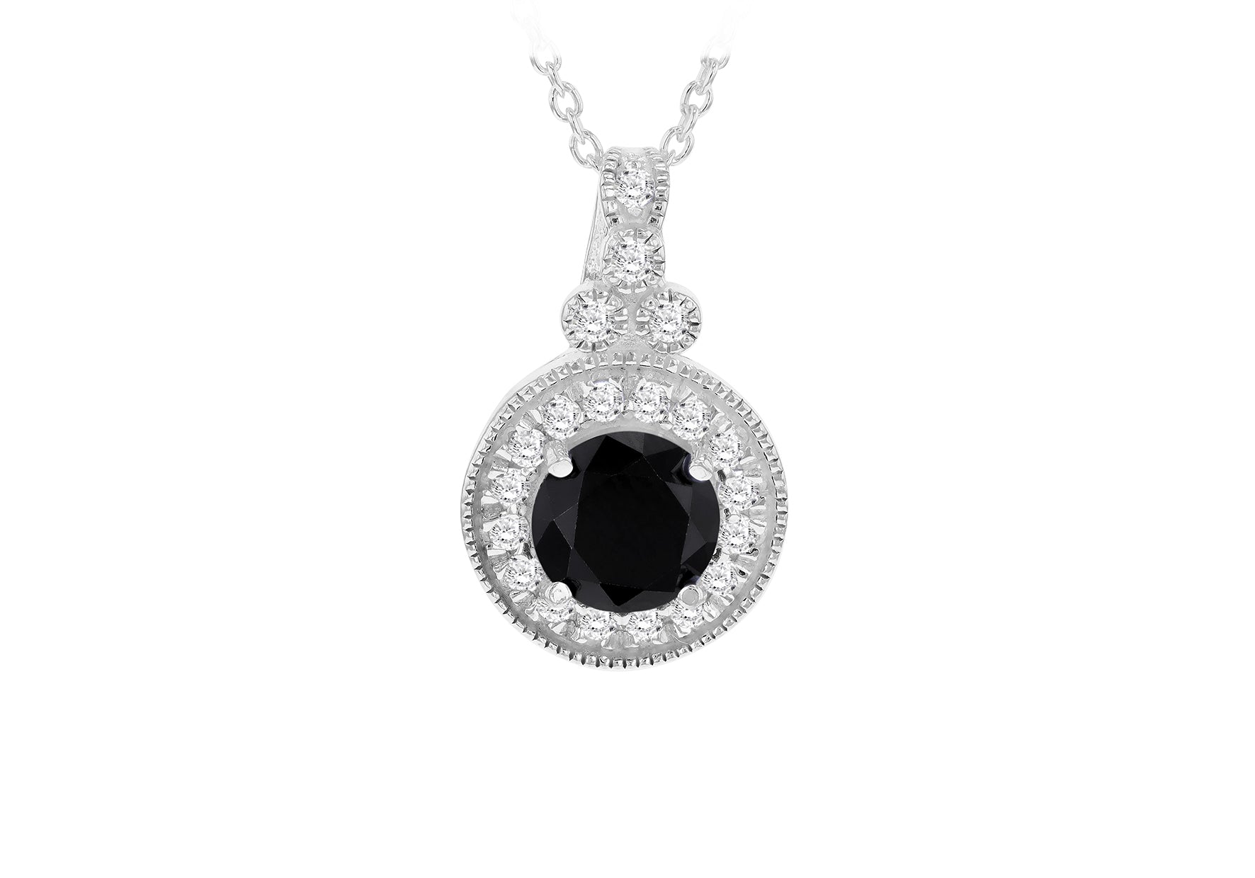 Sterling Silver Black & White Zirconia Halo Pendant Necklace