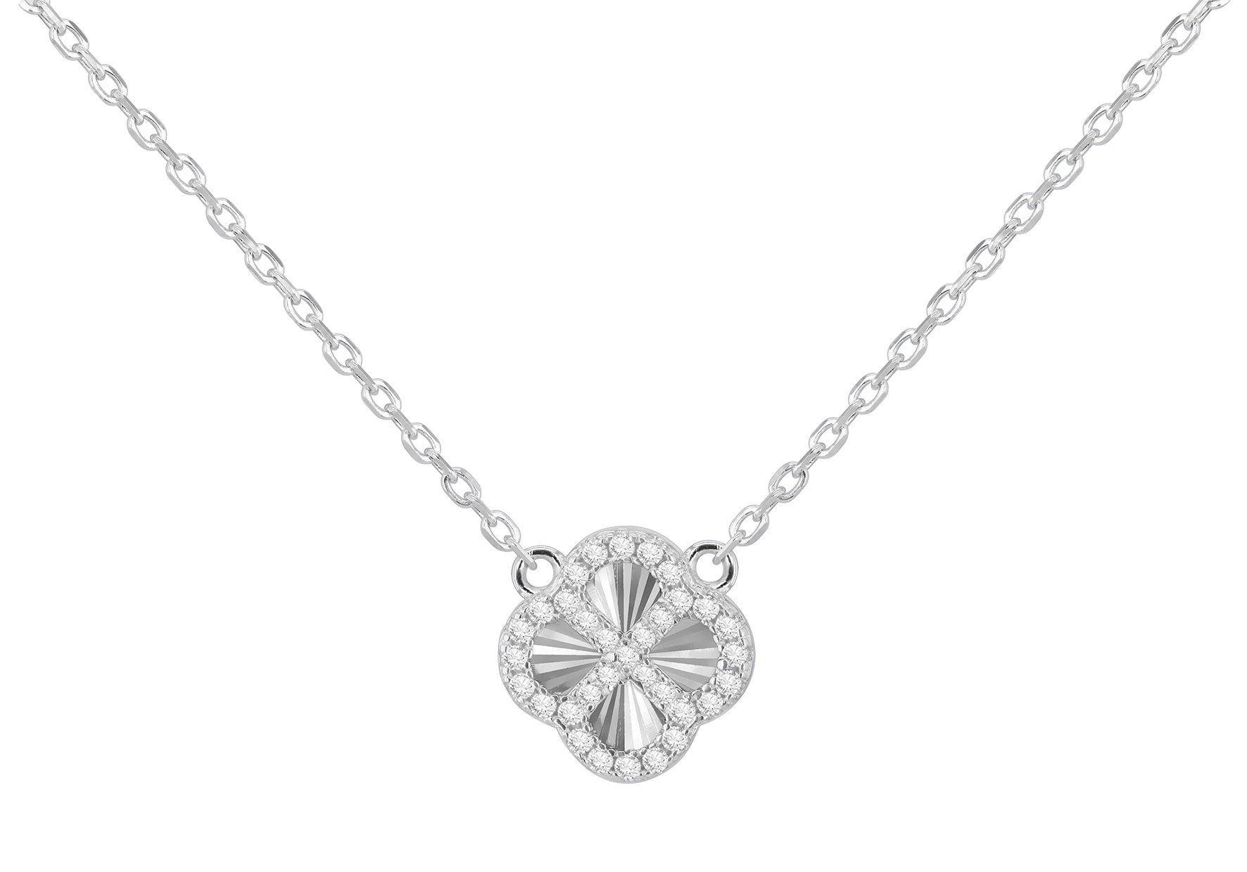 Sterling Silver Rainbow Clover & Zirconia Pendant