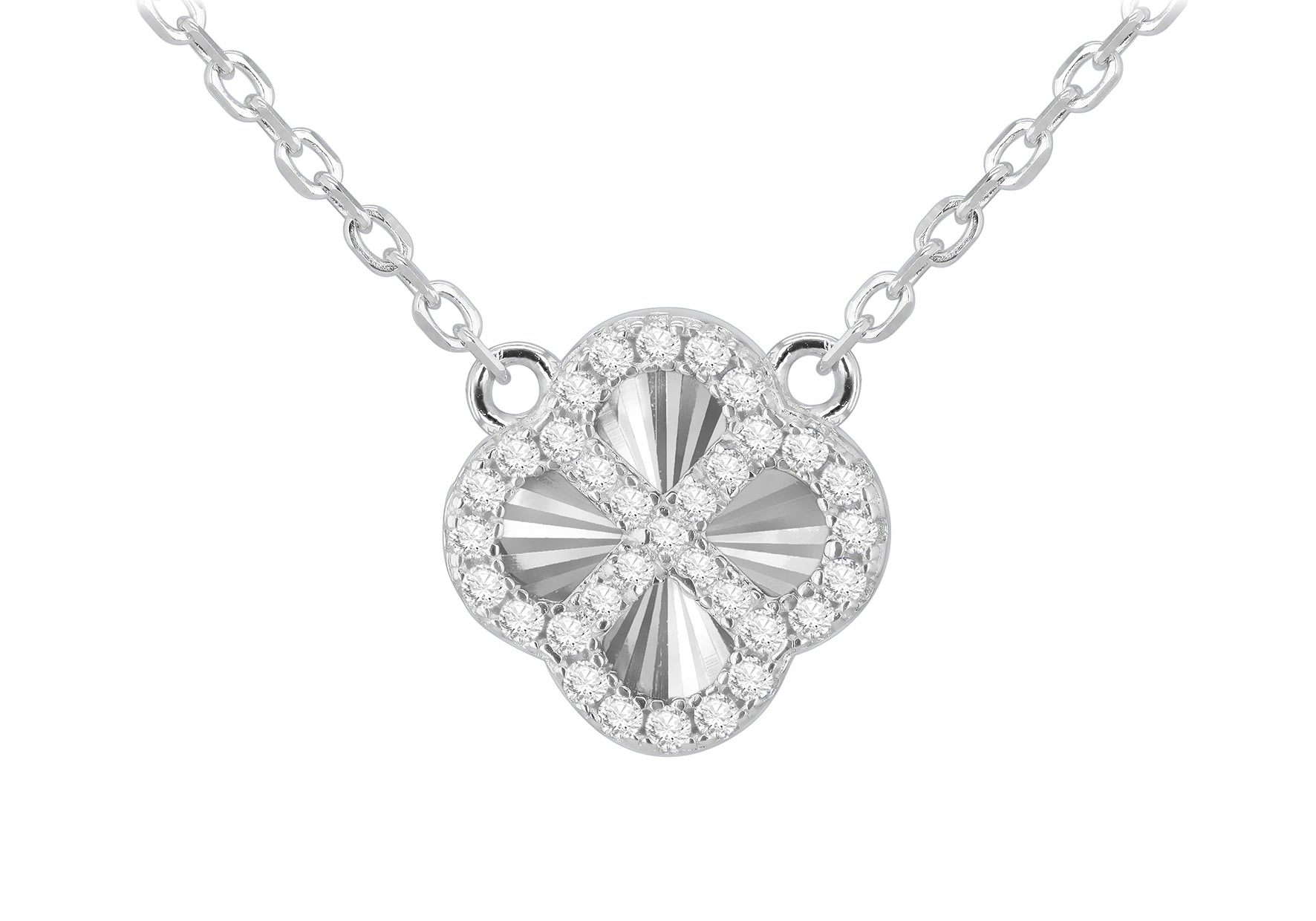 Sterling Silver Rainbow Clover & Zirconia Pendant